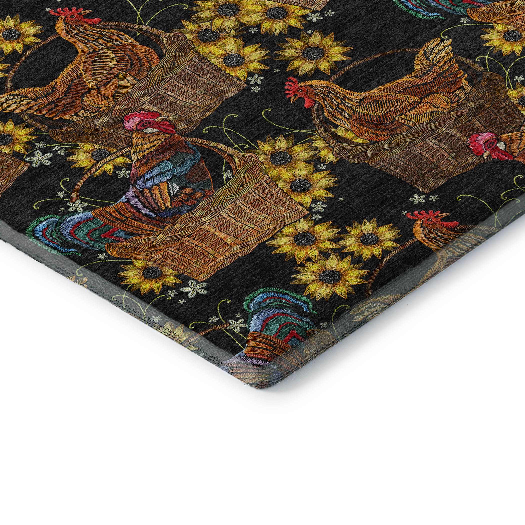 Black and Multicolor Synthetic Rectangular Washable Kitchen Rug