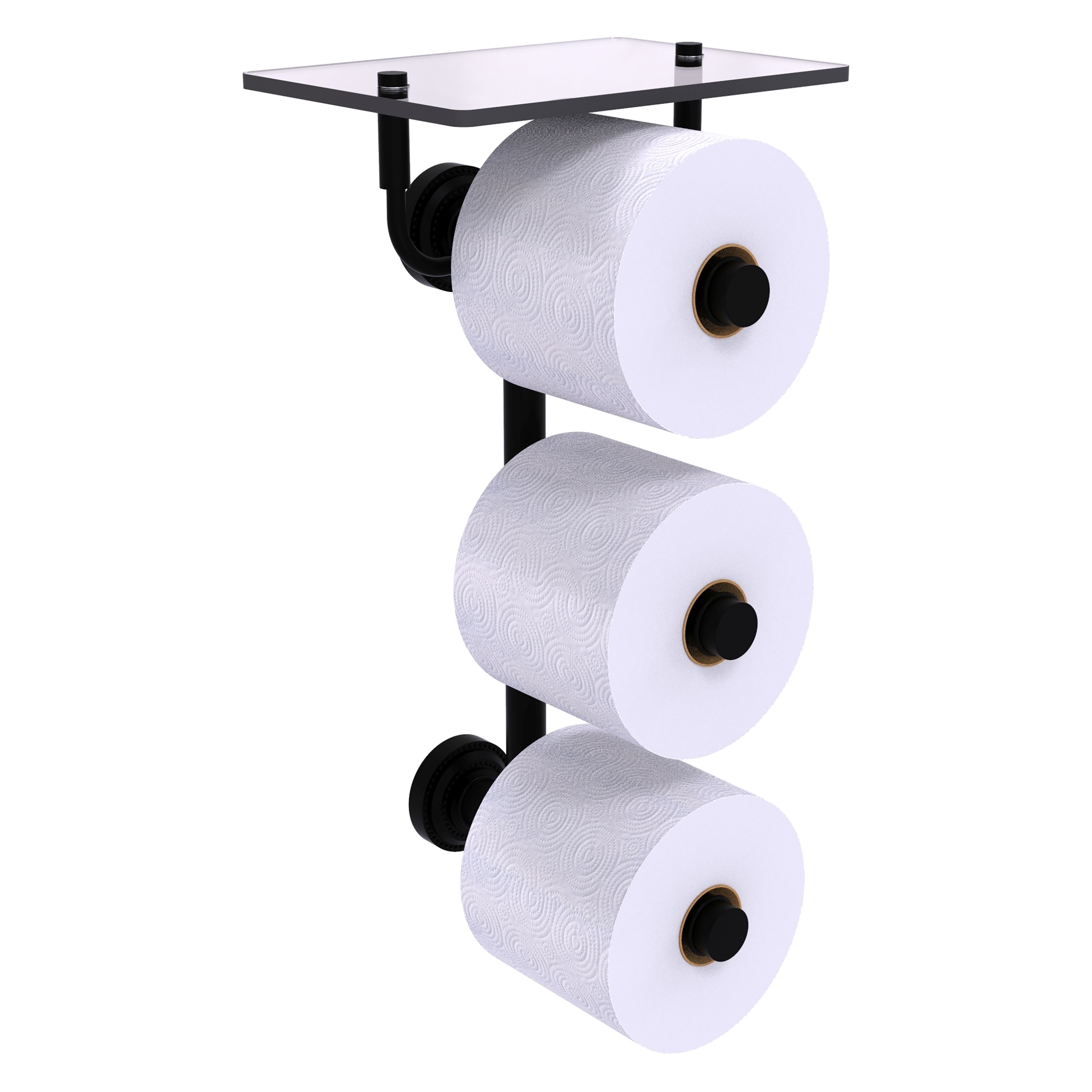 Allied Brass DT-35-3VS-BKM Dottingham Matte Black Wall mount Double post Toilet Paper Holder 3 -Rolls with Storage