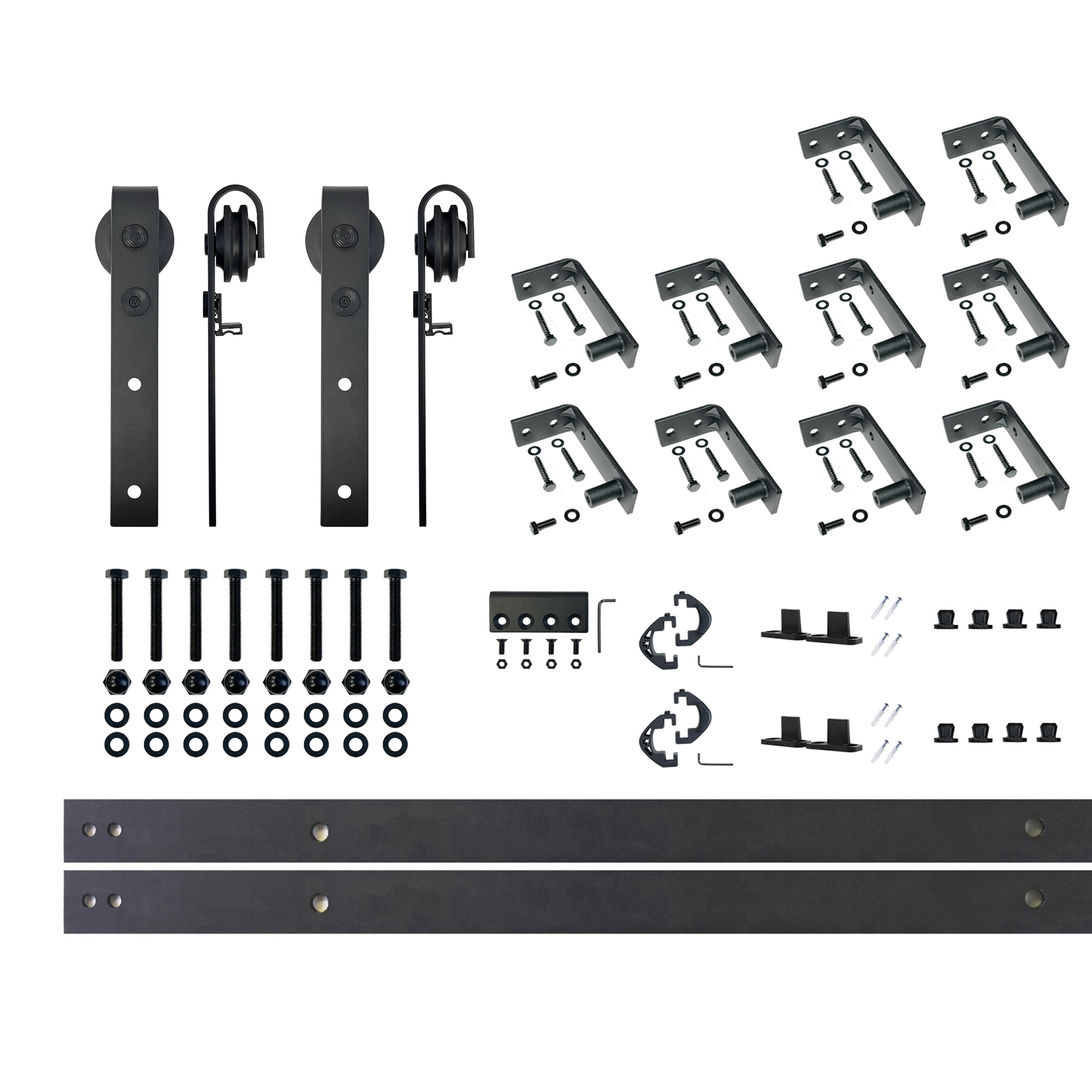 HOMACER CM-YT2TGH144C 144-in Rustic black Black Indoor J-strap Double Barn door hardware kit