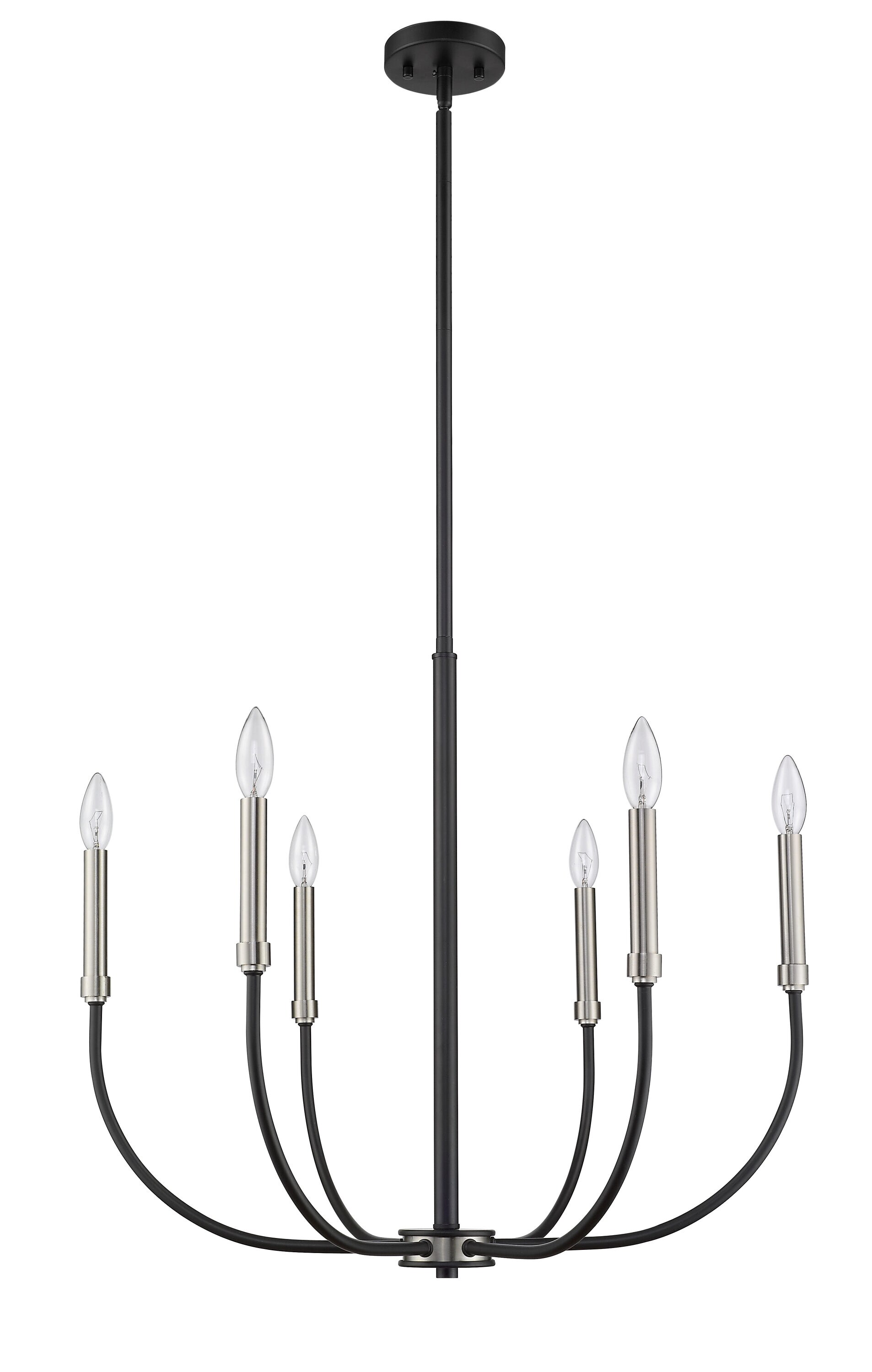 Matte Black and Brushed Nickel 6-Light Candelabra Chandelier