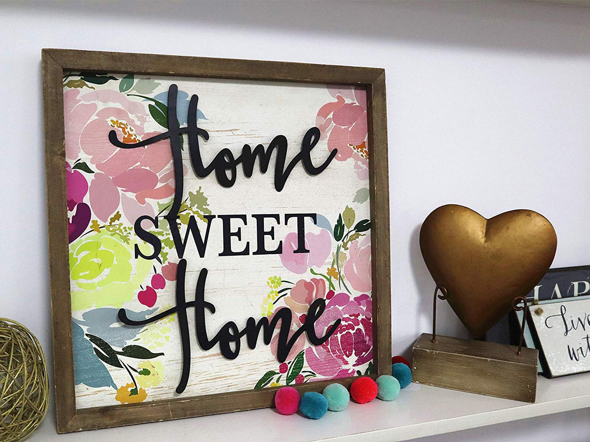 Home Sweet Home Floral Wood Wall Sign, 15.8" x 15.8"