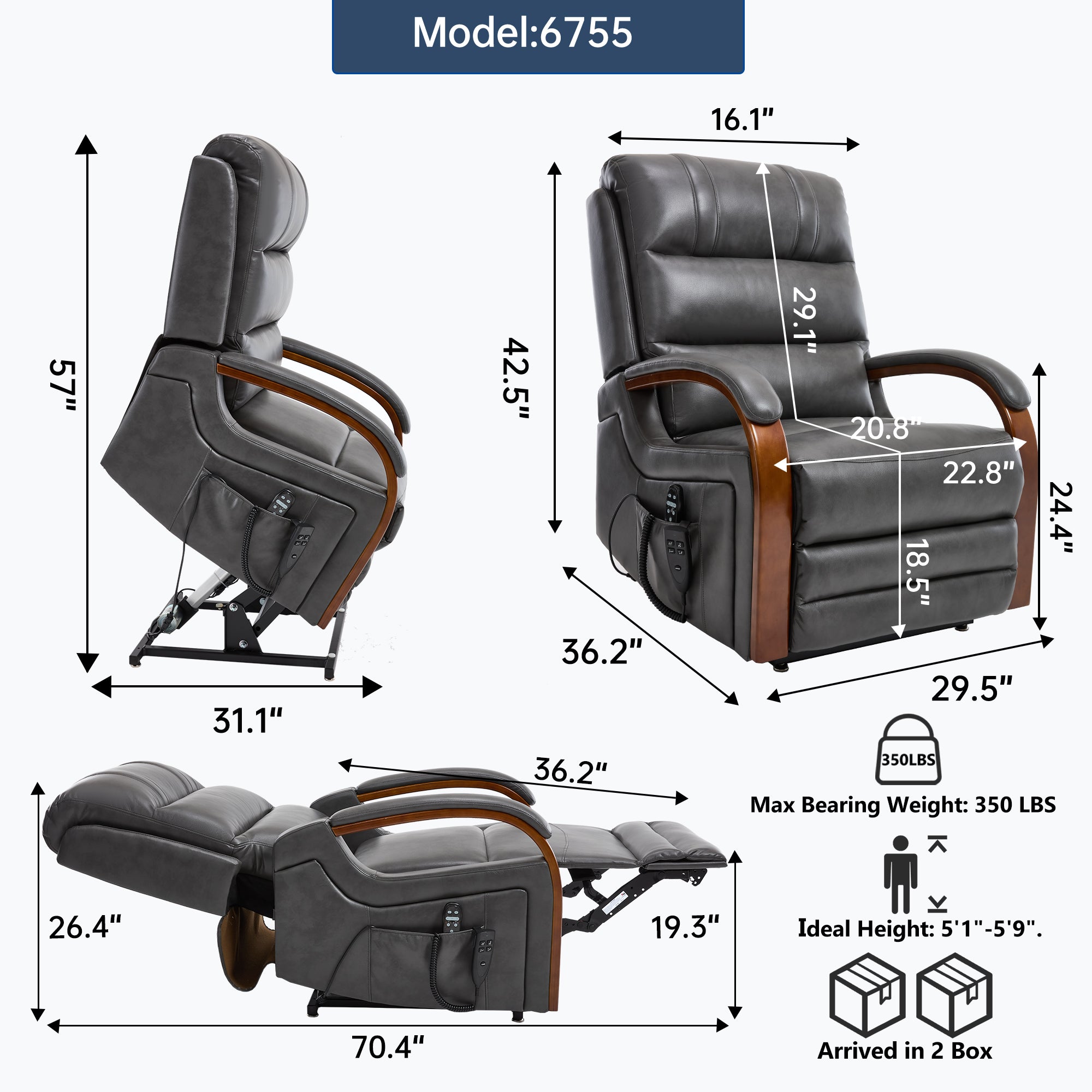 Boyel Living BL-CM855GY recliners - View #3