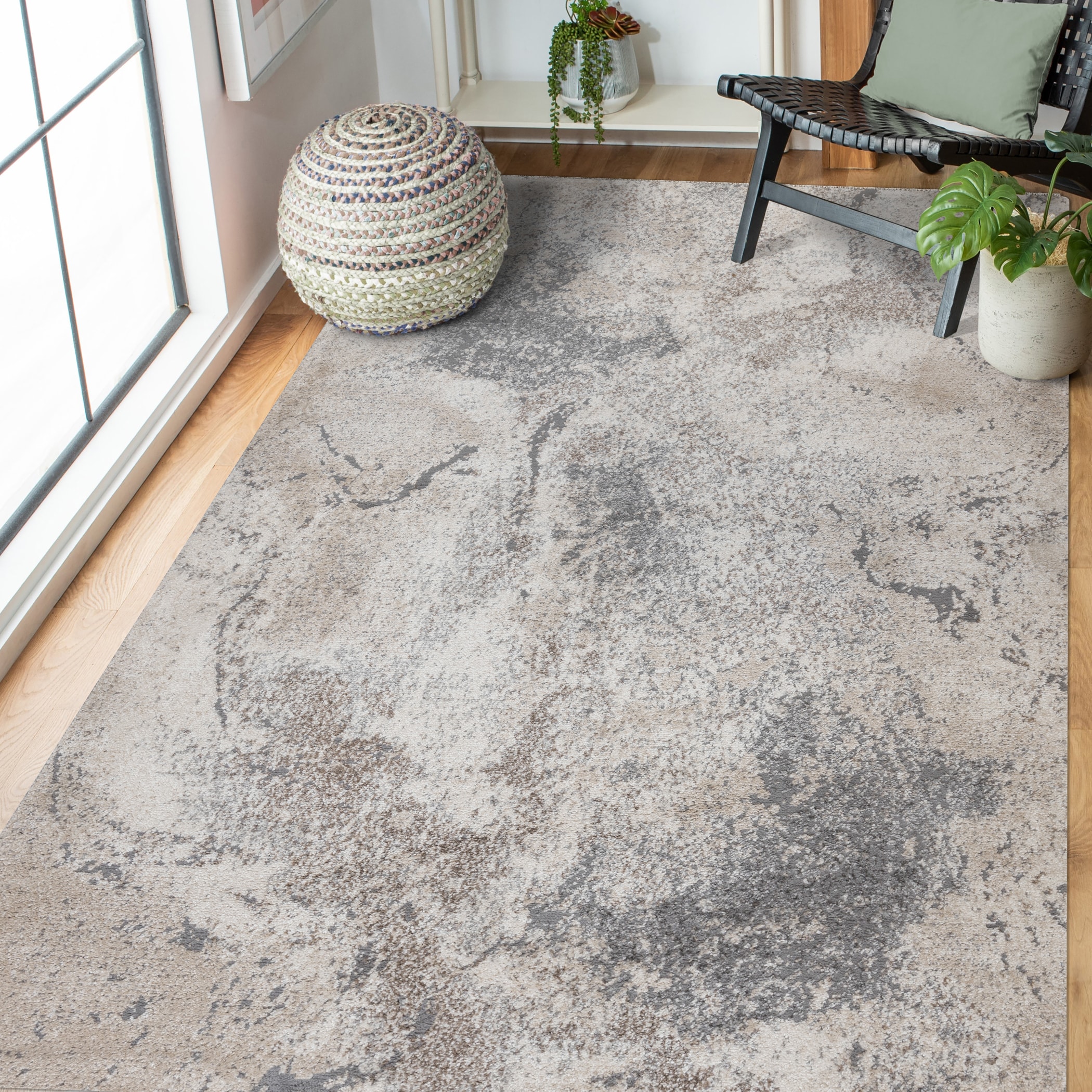 Elysian Cream Abstract Synthetic 8' x 10' Area Rug