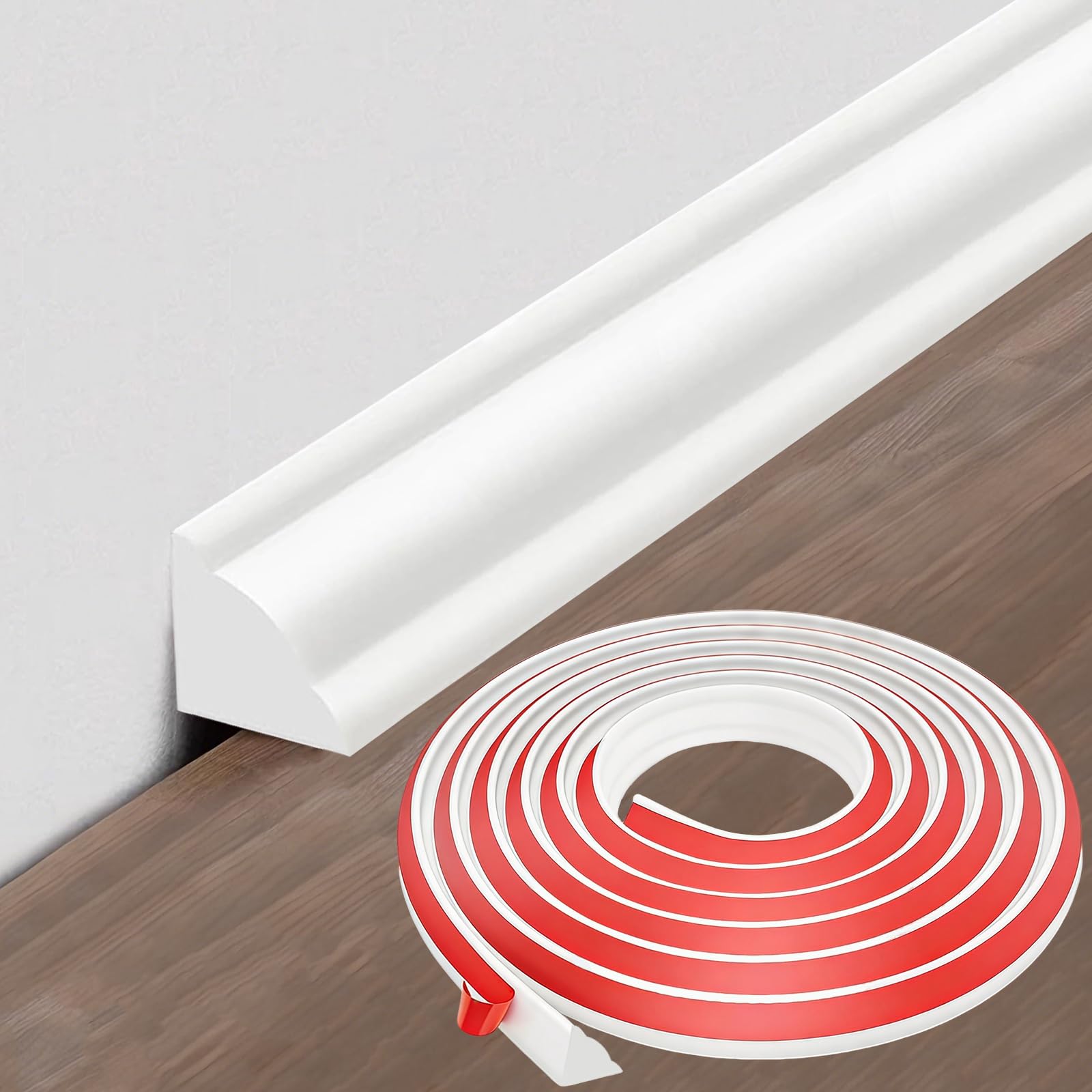 KHKFY  Peel and Stick Wall Molding Trim One half in by Thirty two point eight feet Flexible TPE Self Adhesive Baseboard for Wall Corner