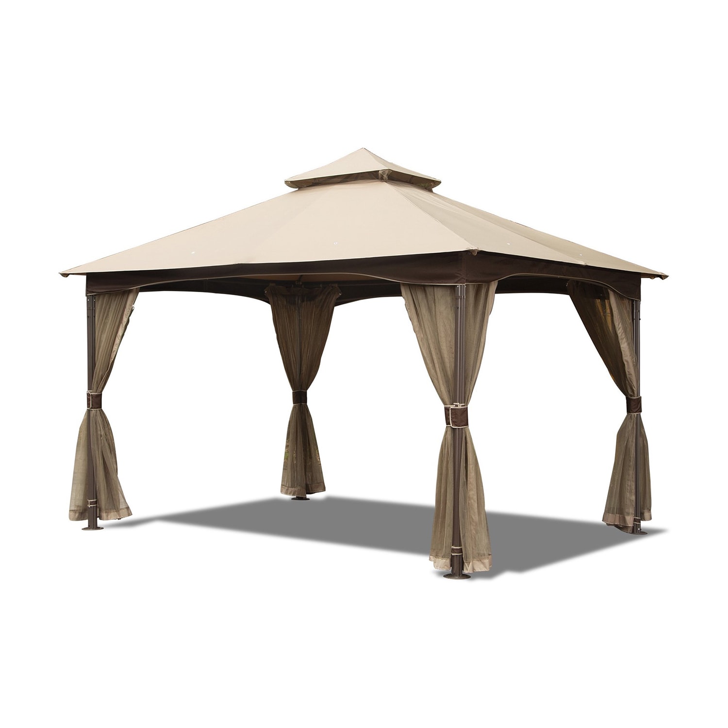 Mondawe 10-ft x 13-ft Rectangle Khaki Metal Polyester Roof Gazebo with ...