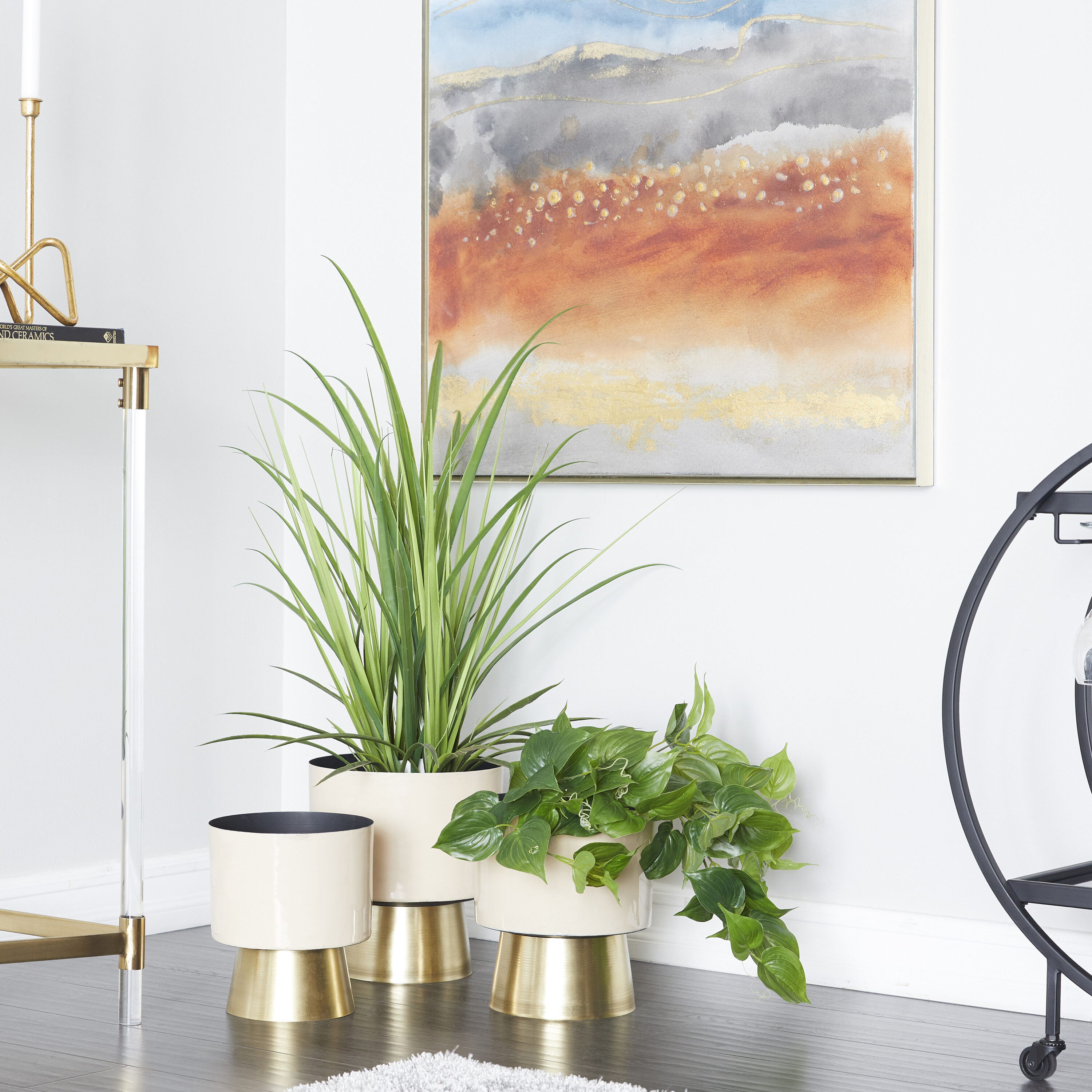 Grayson Lane 70266 3 -Pack Round 10.0-Inches W Medium Off-white Metal Contemporary/Modern Indoor Planter Stand Included