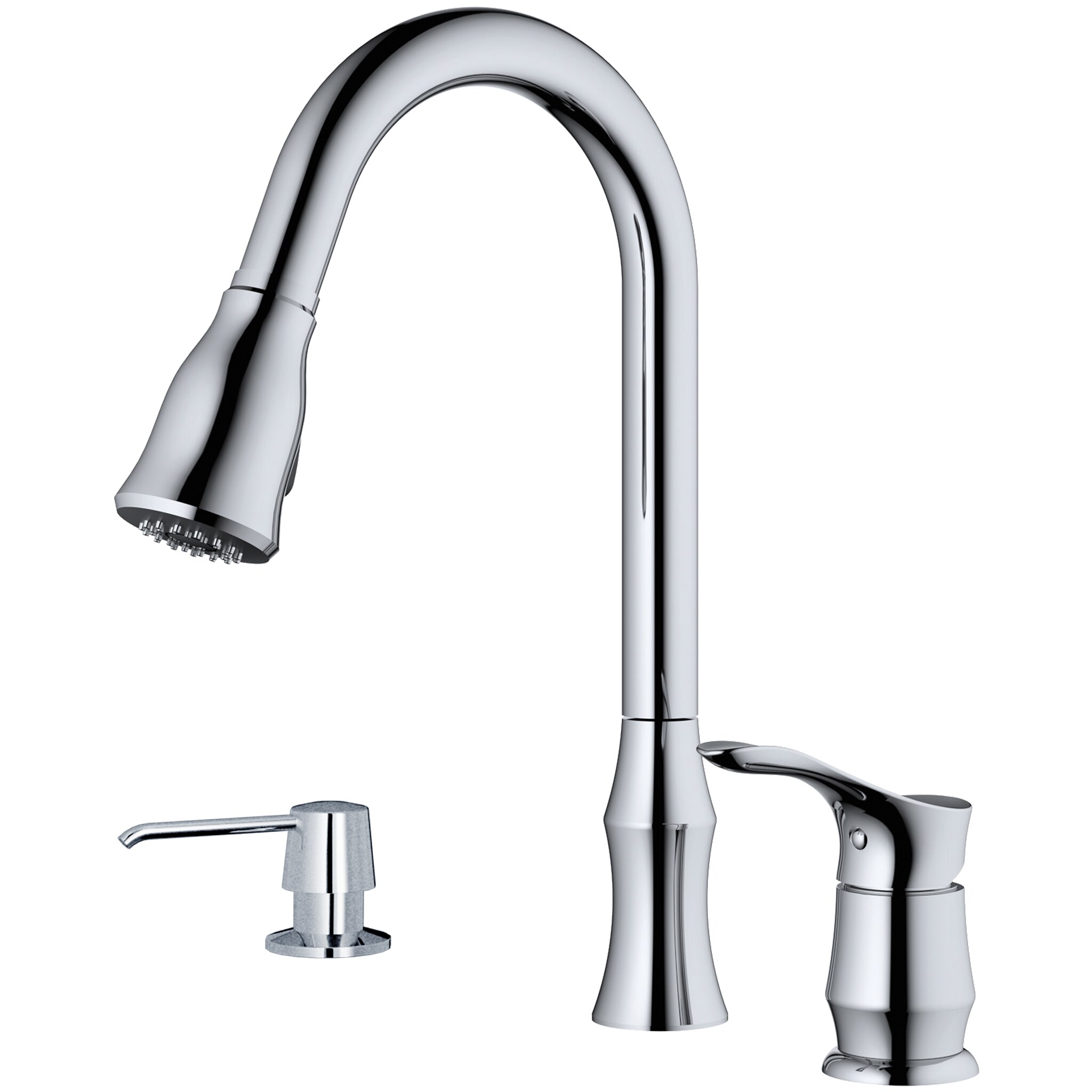 Karran KKF260SD25C Chrome Single Handle Deck-mount Pull-down Kitchen Faucet with Sprayer (Soap Dispenser Included)