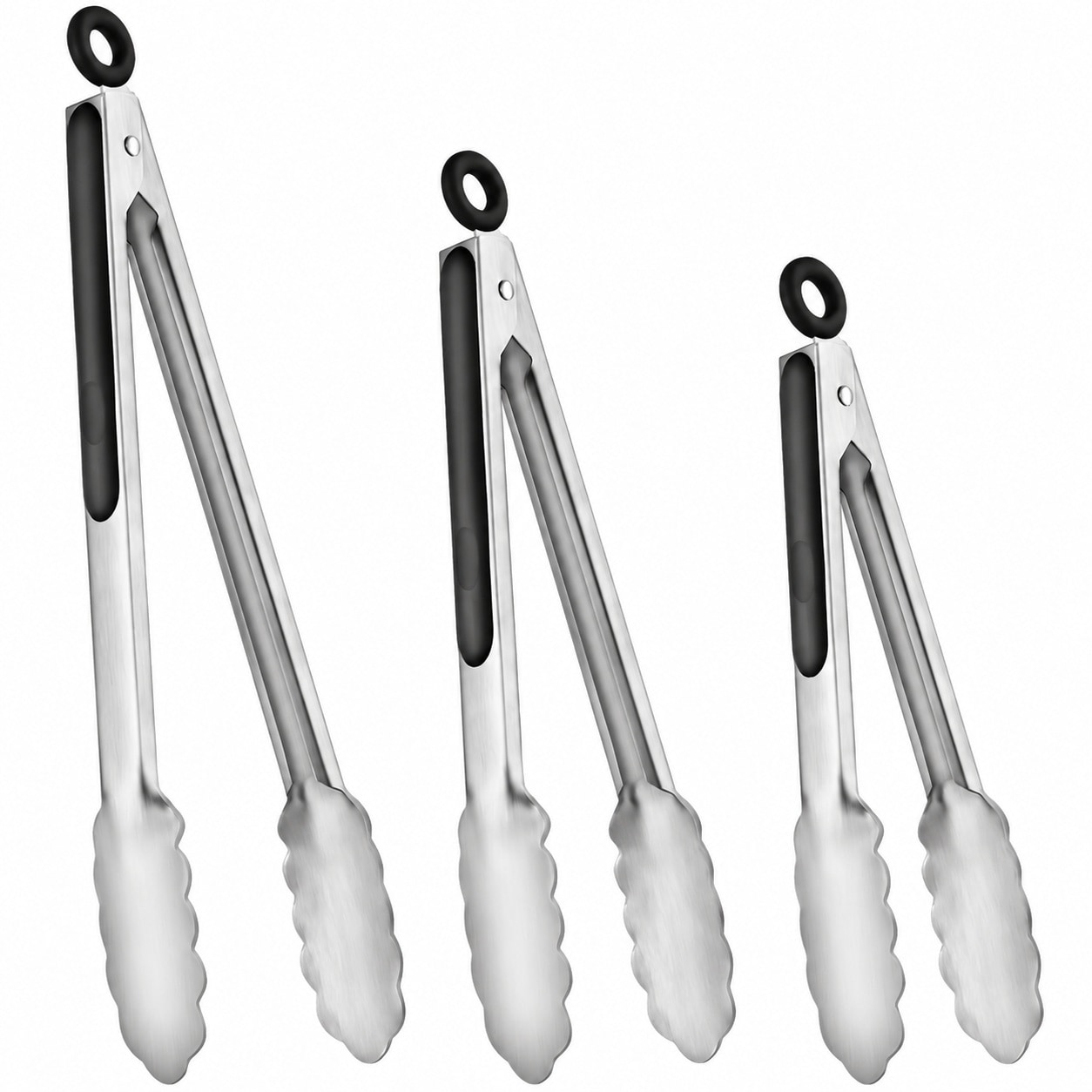 JVFCXXV -  Stainless Steel Kitchen Tongs Set of Three Seven Nine and Twelve Inch Locking Metal Fo...