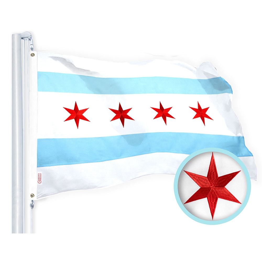 G128 3-ft W x 5-ft H Chicago City Embroidered Illinois Flag Spun Polyester