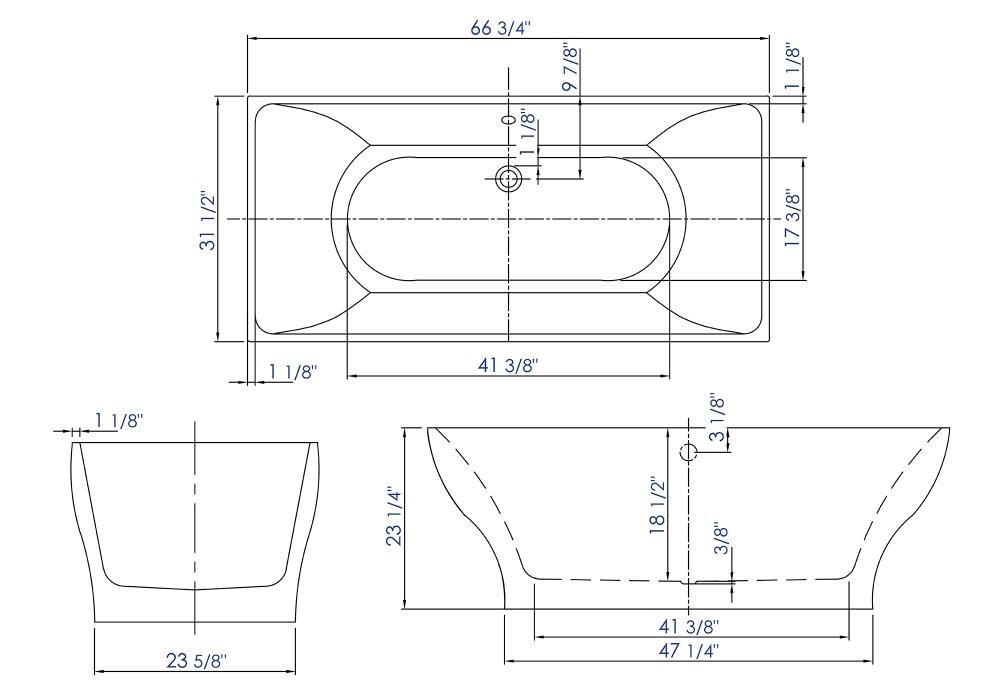 67'' White Acrylic Freestanding Soaking Bathtub