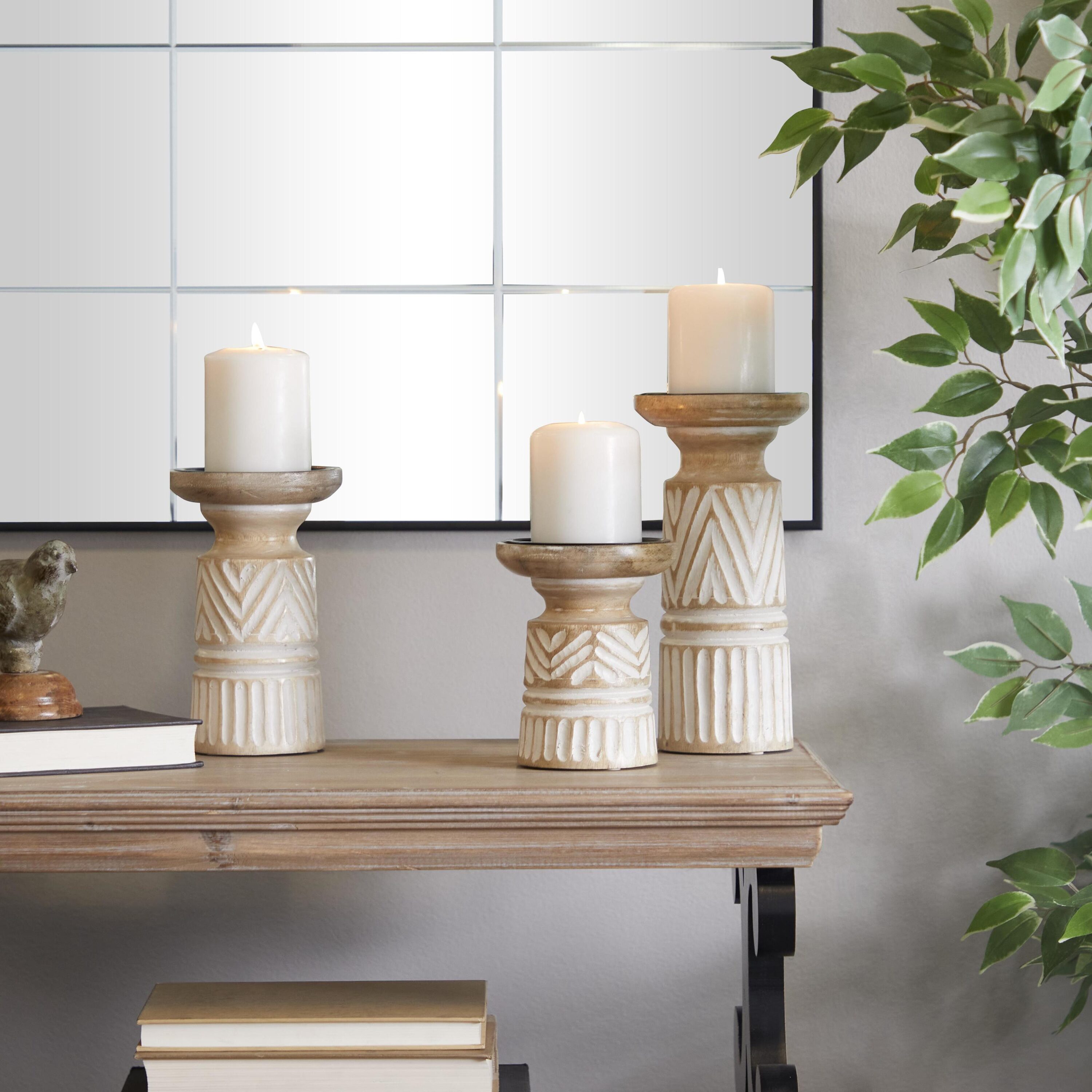 Grayson Lane 820471 3 Candle Wood Pillar Candle Holder