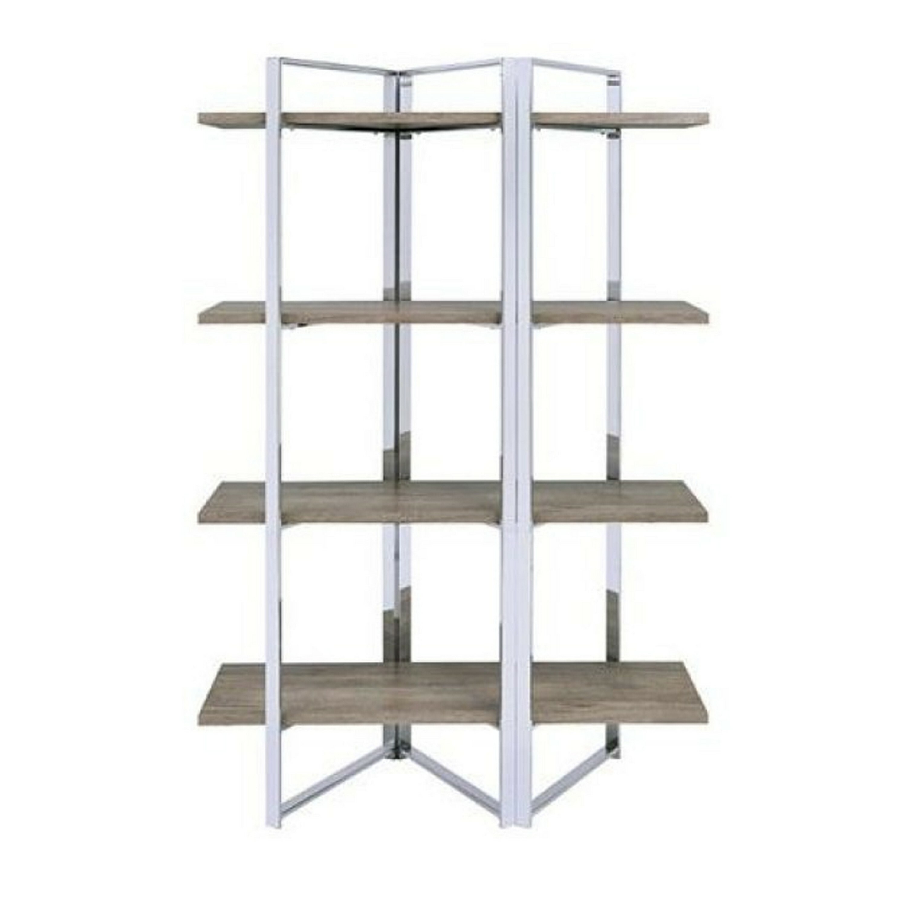 Benzara BM196196 Brown and Silver Metal 4-Shelf Bookcase (18.5-in W x 72-in H x 47.25-in D)