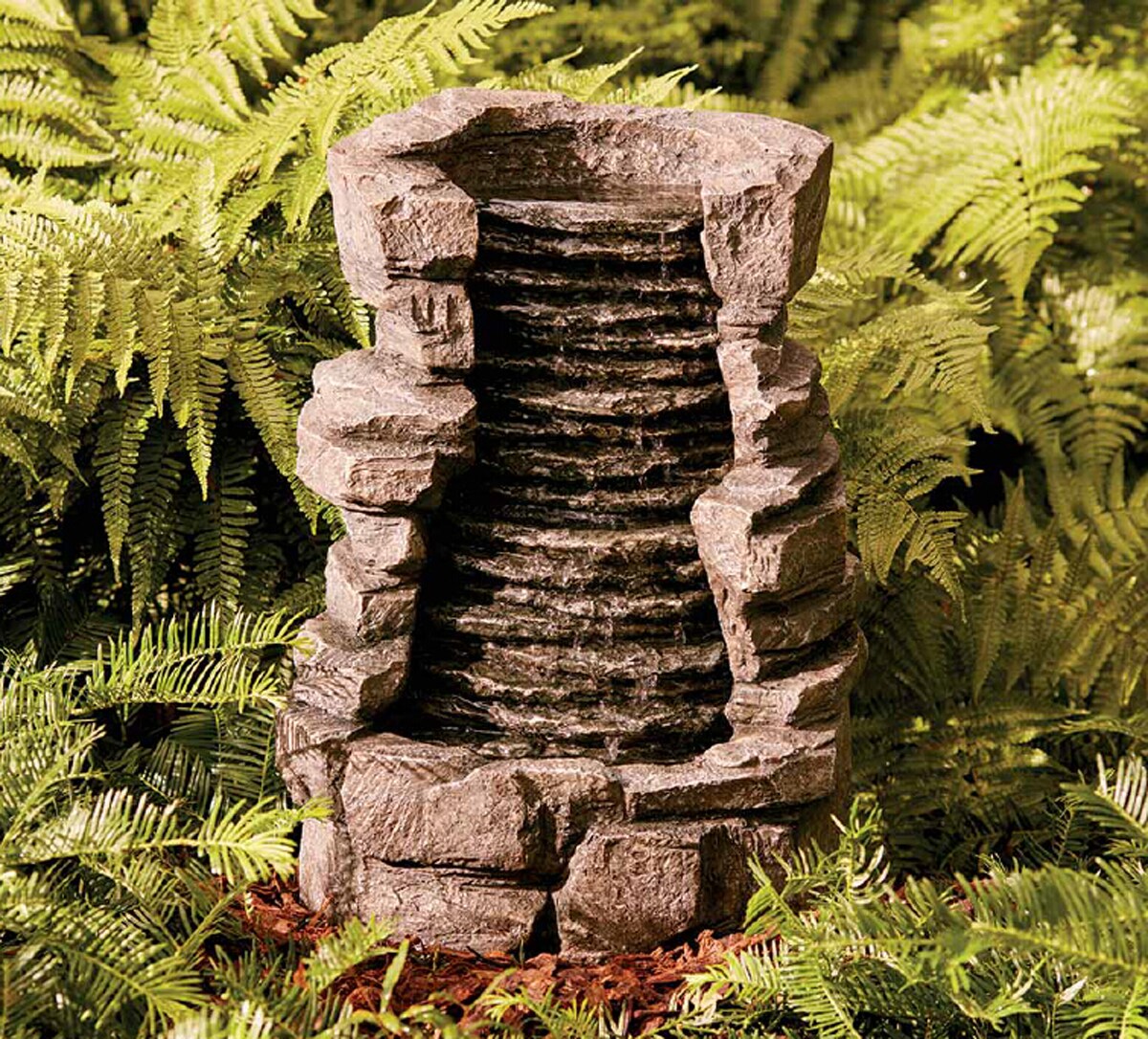 Garden Treasures 21.41-in H Resin Rock Waterfall Fountain Outdoor 