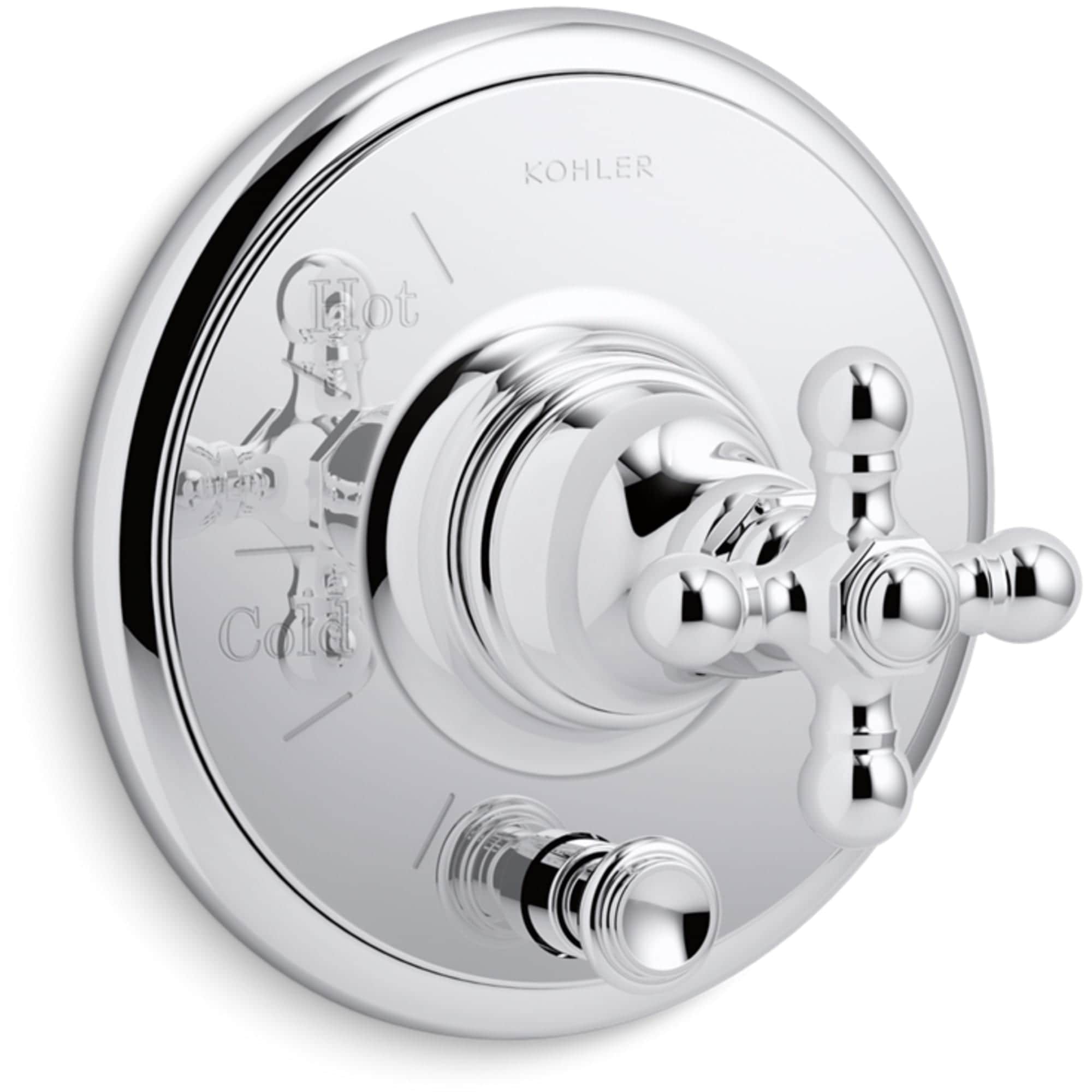 Polished Chrome Wall-Mounted Shower Valve Trim with Cross Handle