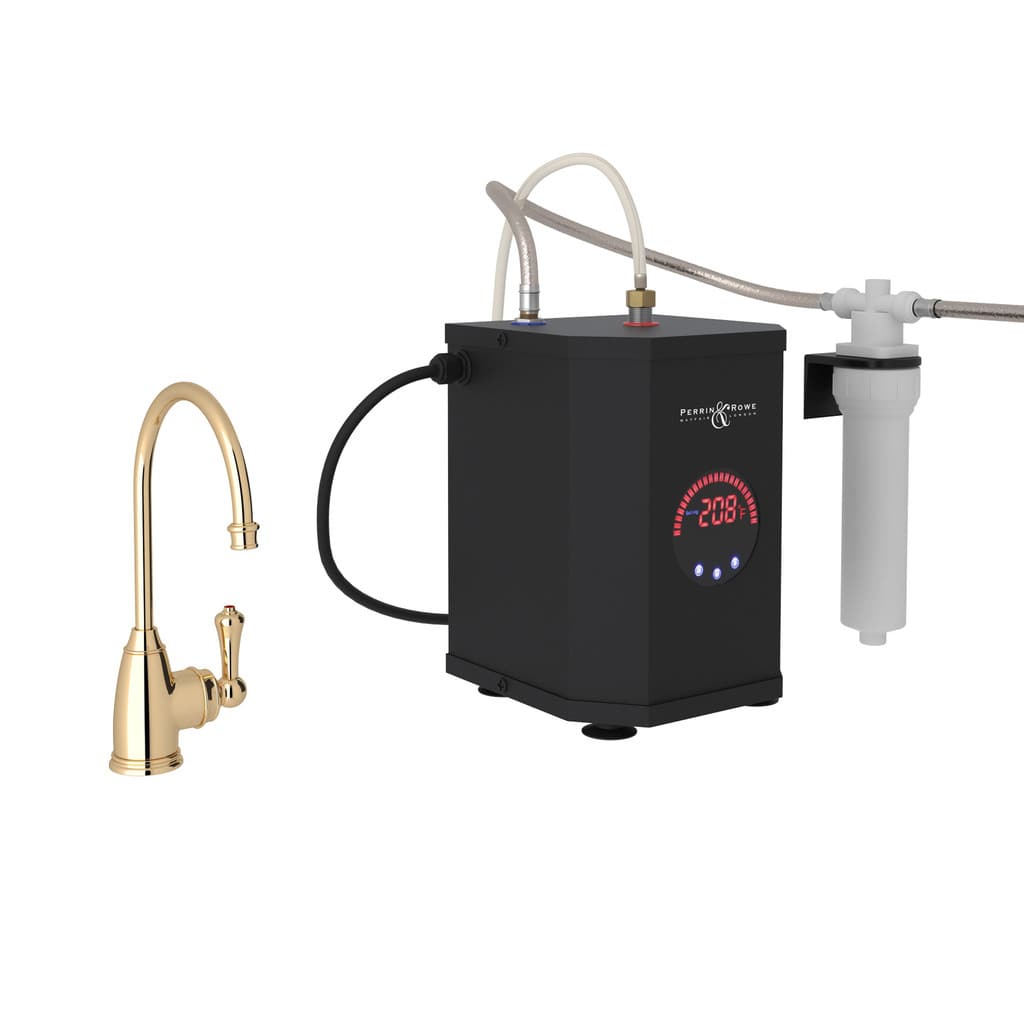 Rohl U.KIT1307LS-EG-2 Georgian Era C-Spout Hot Water Faucet Tank & Filter Kit - English Gold With Metal Lever Handle