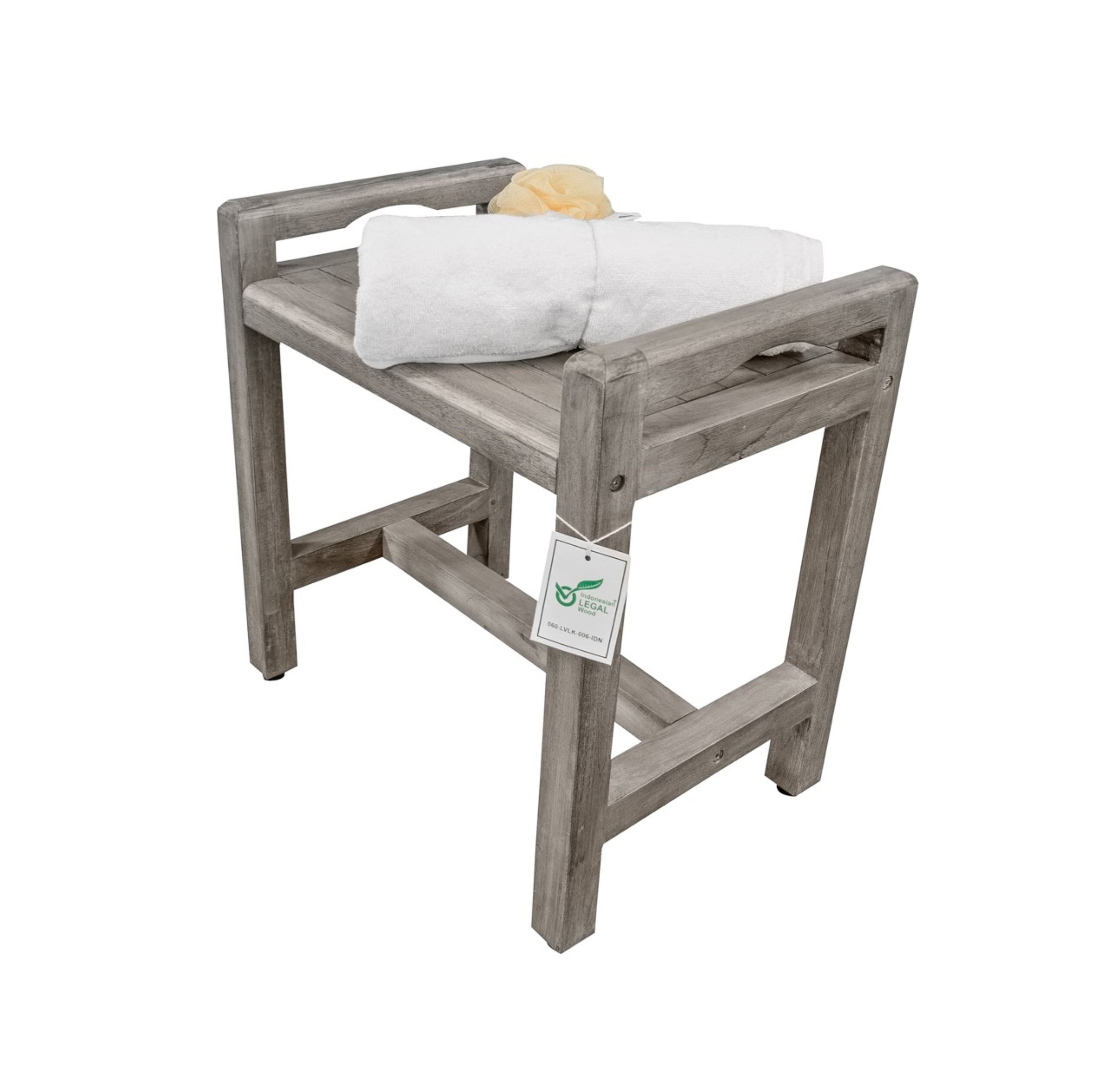 Antique Grey Teak Shower Bench with LiftAide Arms