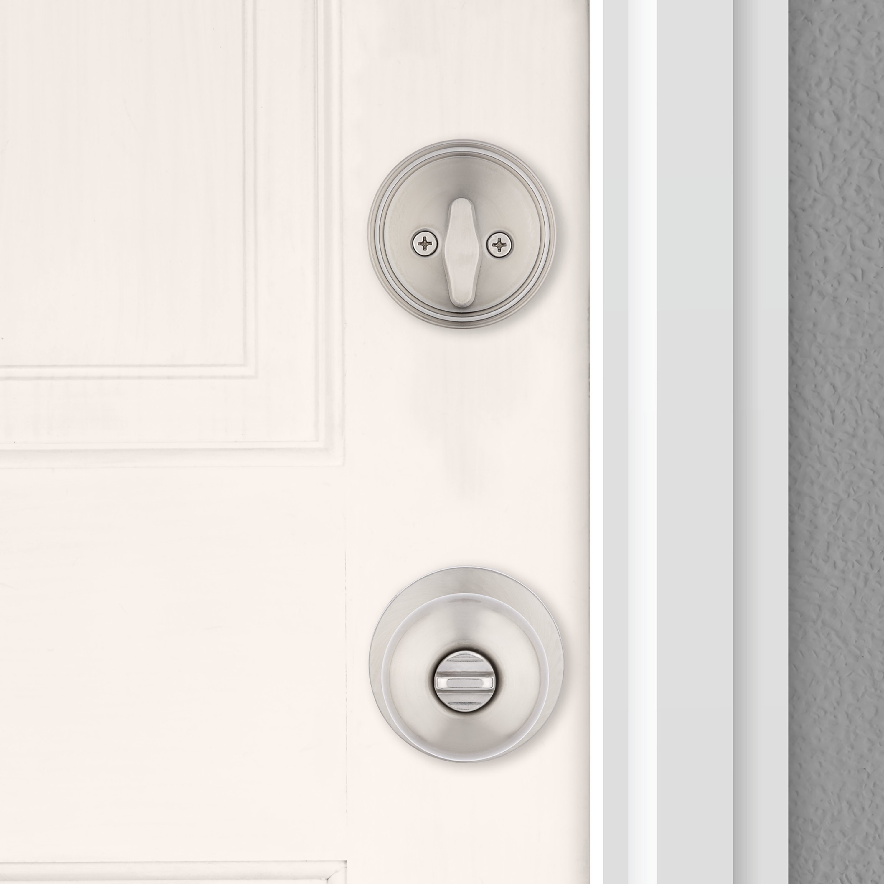 RELIABILT Baron Satin Nickel Exterior Keyed Entry Door Knob in the