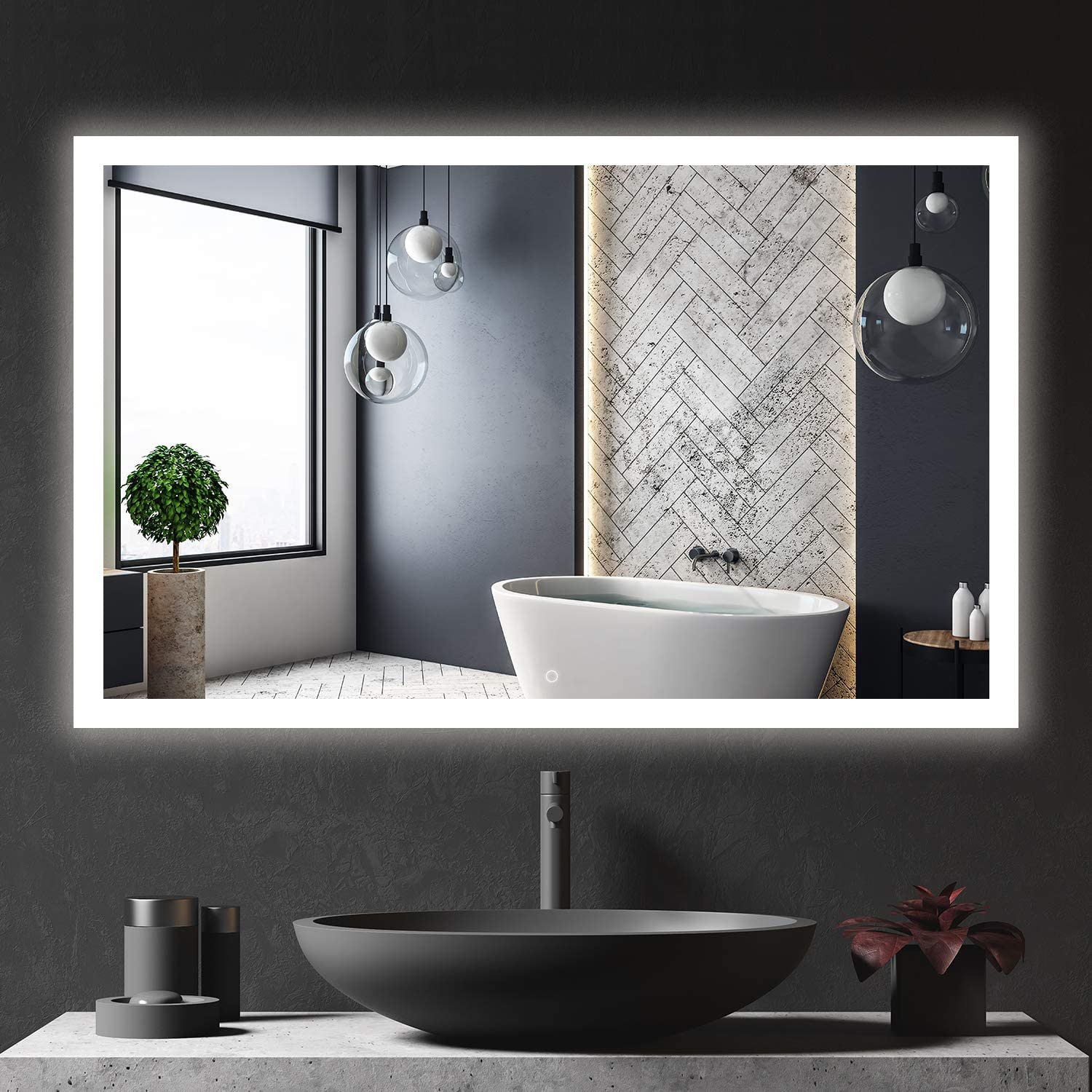 HomLux HOMLUX LED Bathroom Mirror 48-in x 30-in Dimmable Lighted Silver Fog  Free Frameless Bathroom Vanity Mirror in the Bathroom Mirrors department at