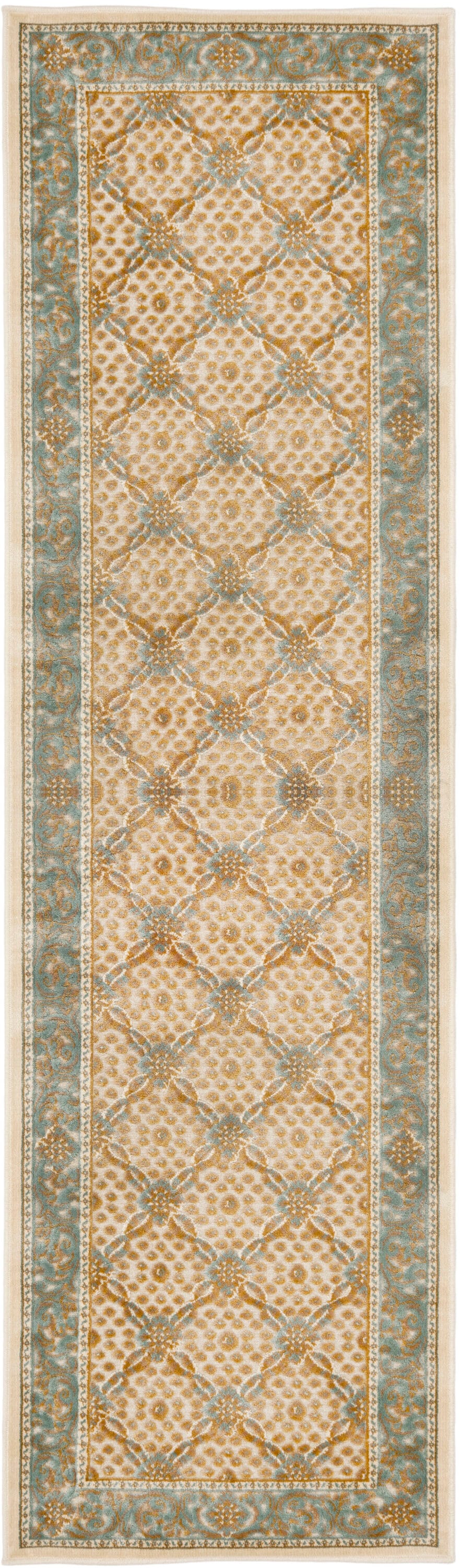 Cream and Multicolor Floral Viscose Runner Rug, 2' x 7'