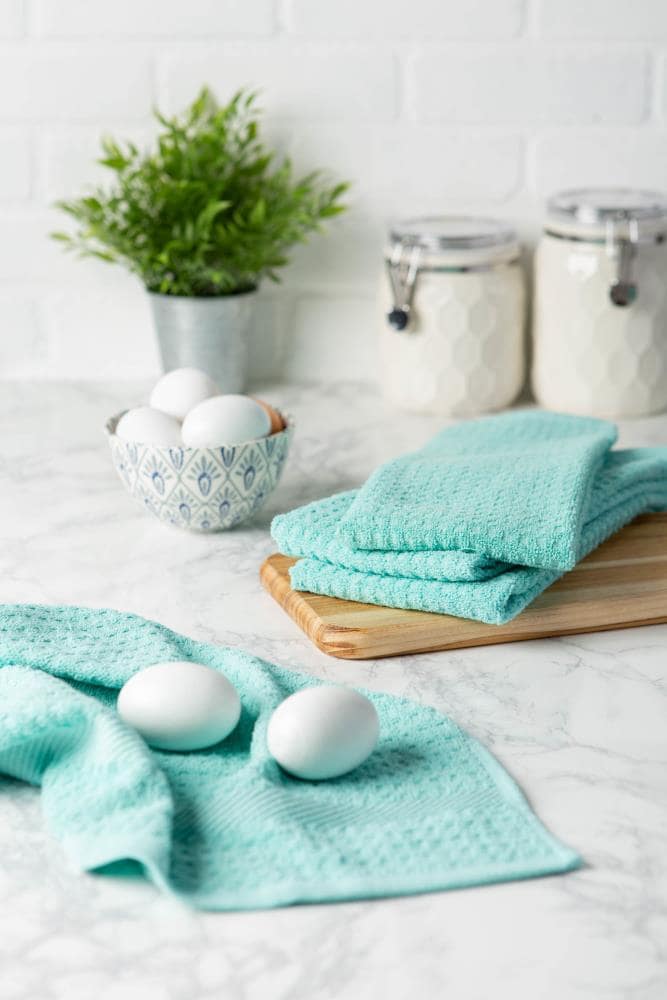 DII Solid Aqua Waffle Terry Dishtowel Set/4 in the Kitchen Towels  department at