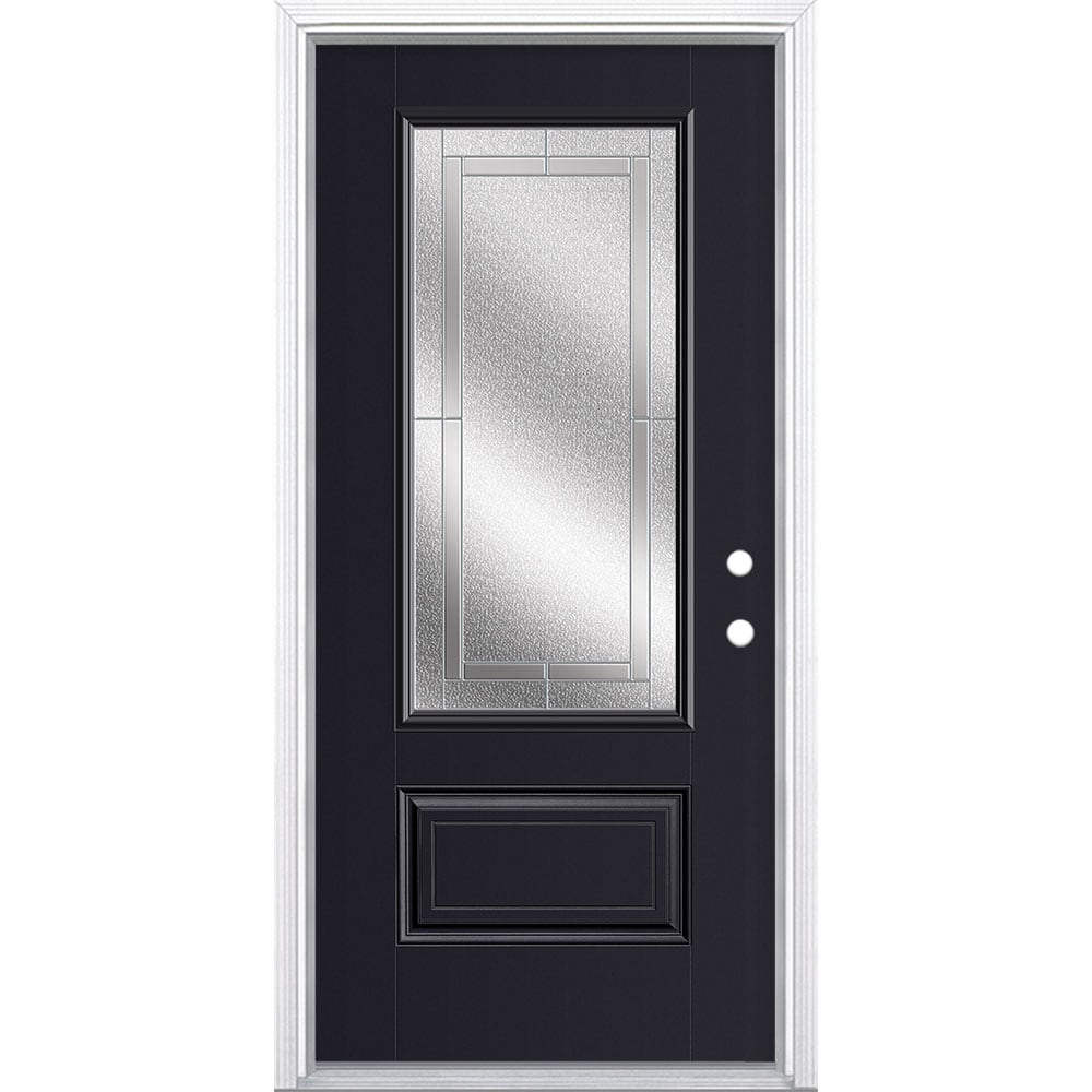 Masonite 3419903 Focus 36-in x 80-in x 4-9/16-in Fiberglass 3/4 lite Left-hand inswing Warm Wheat Painted Prehung Front Door with Brickmould Insulating core