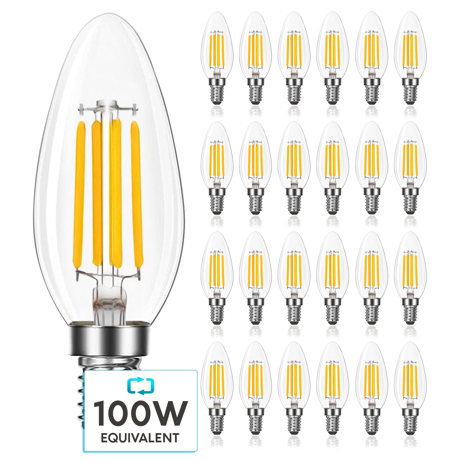 100-Watt EQ B11 Bright White Candelabra Base (e-12) Dimmable LED Light Bulb (24-Pack) | - Luxrite LR21638-24PK