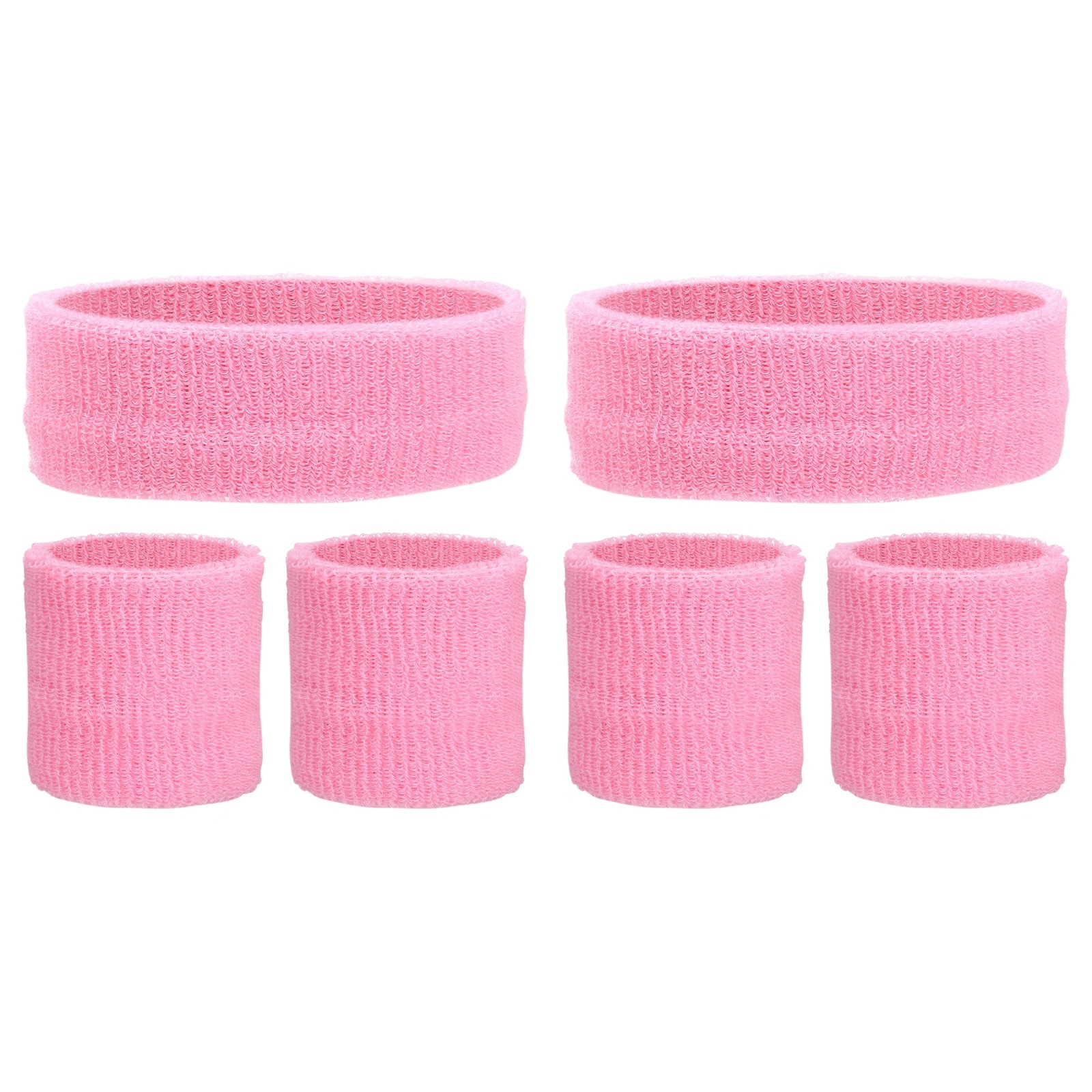 Unique Bargains 6pcs Sweatband Set 2pcs Sports Headband and 4pcs Wristbands Moisture Wicking Breathable Athletic Bands Wrist and Pink-Fit for (Basketball/Tennis/Football/Gym)