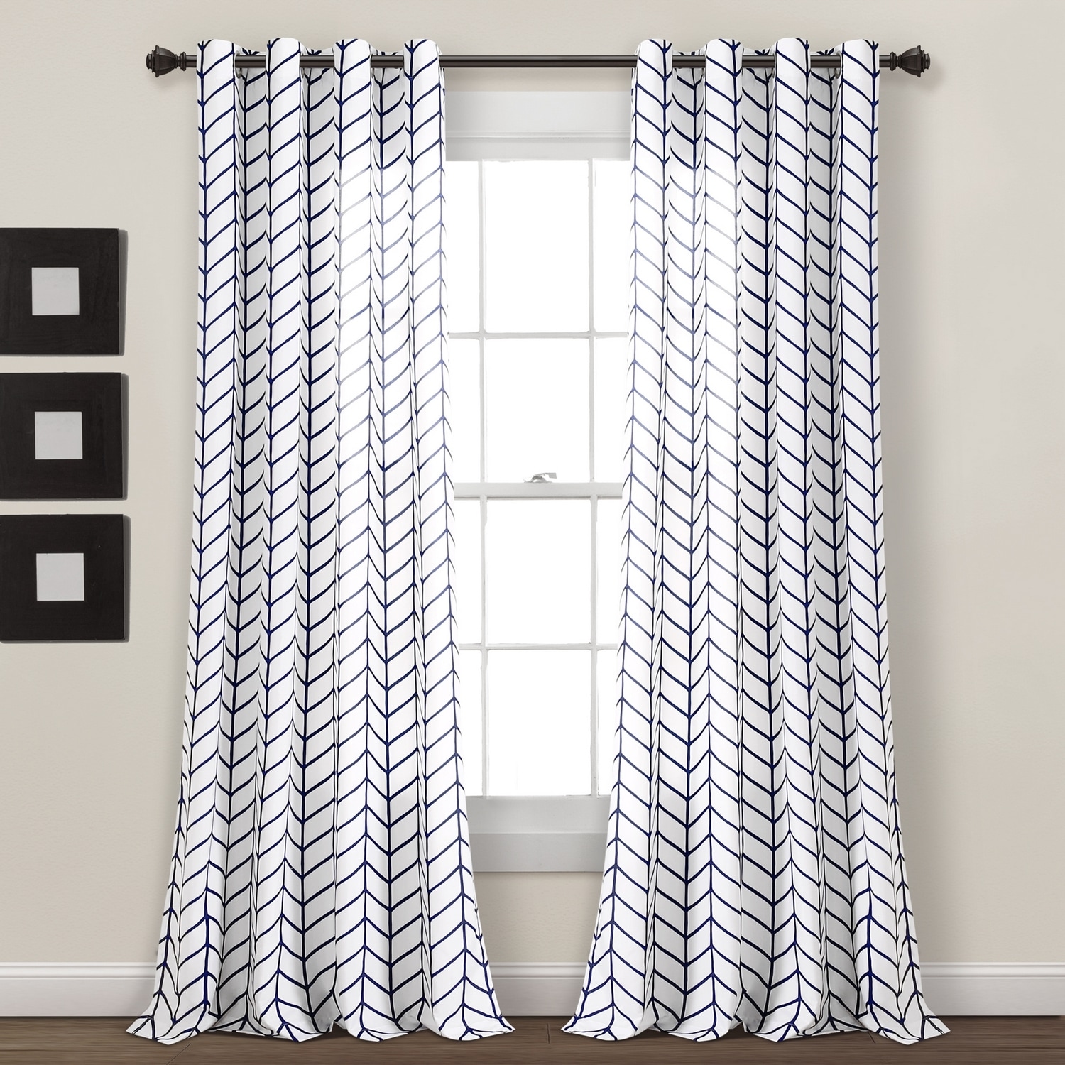 Lush Decor 21T010189 84-Inches Navy Geometric Light filtering Grommet Curtain panel pair