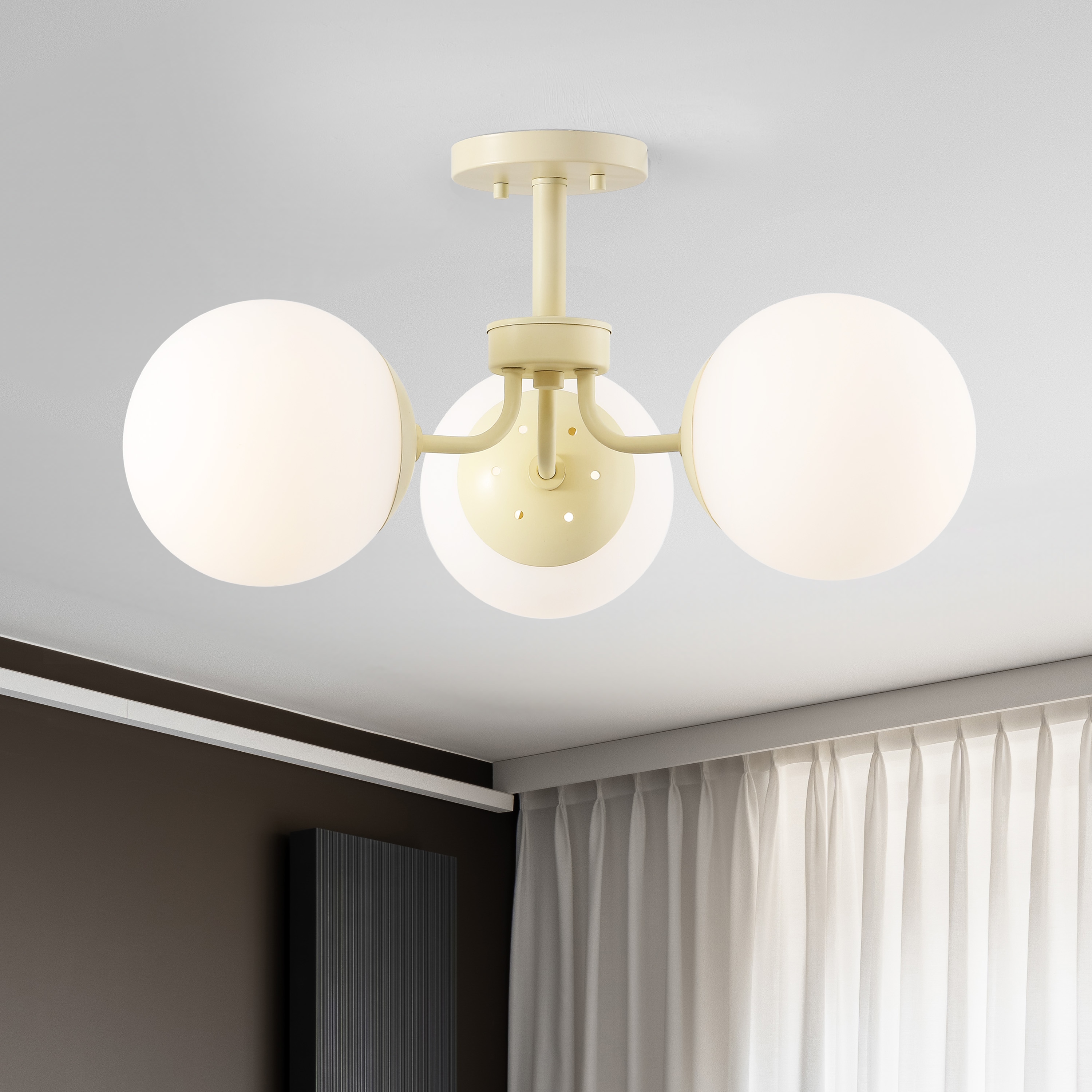 JONATHAN  Y JYL7600E Olivier Iron/Glass Farmhouse 3 -Light 23.5-in Polished Off-white Semi Flush Mount Light