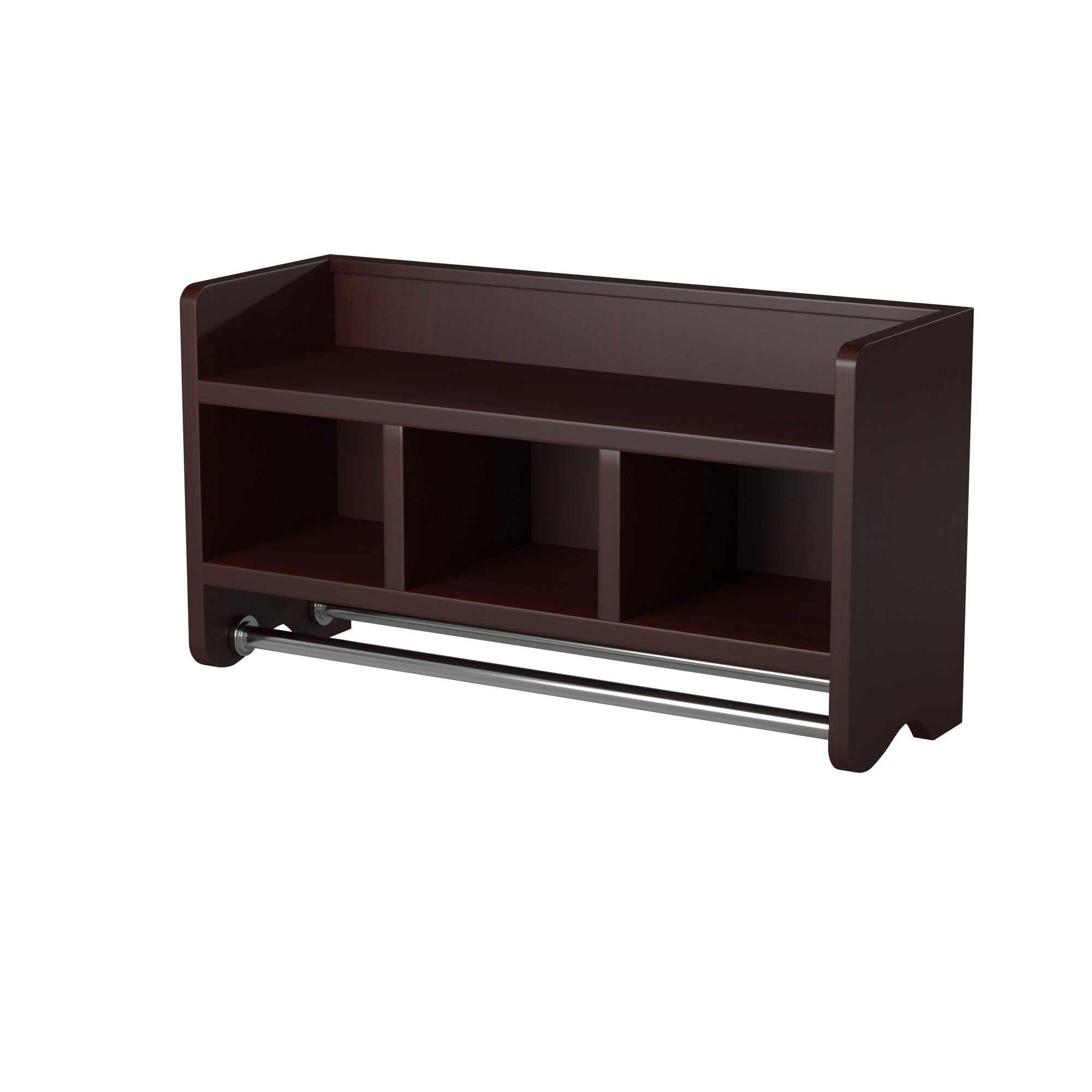 Espresso Wood Wall-Mounted Bathroom Shelf with Towel Rod