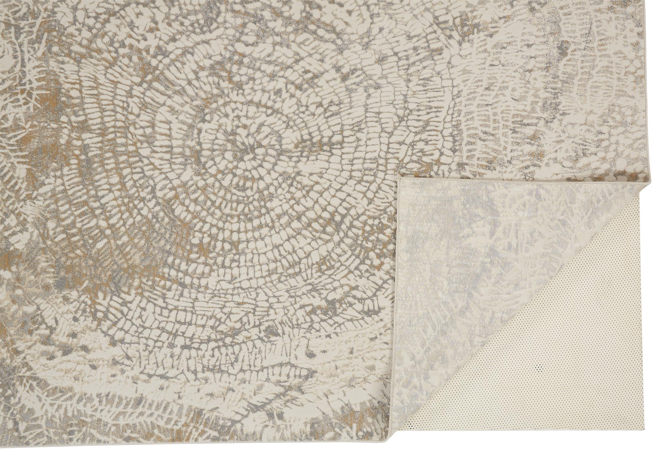 Ivory and Silver Abstract Viscose Area Rug 7.9x10