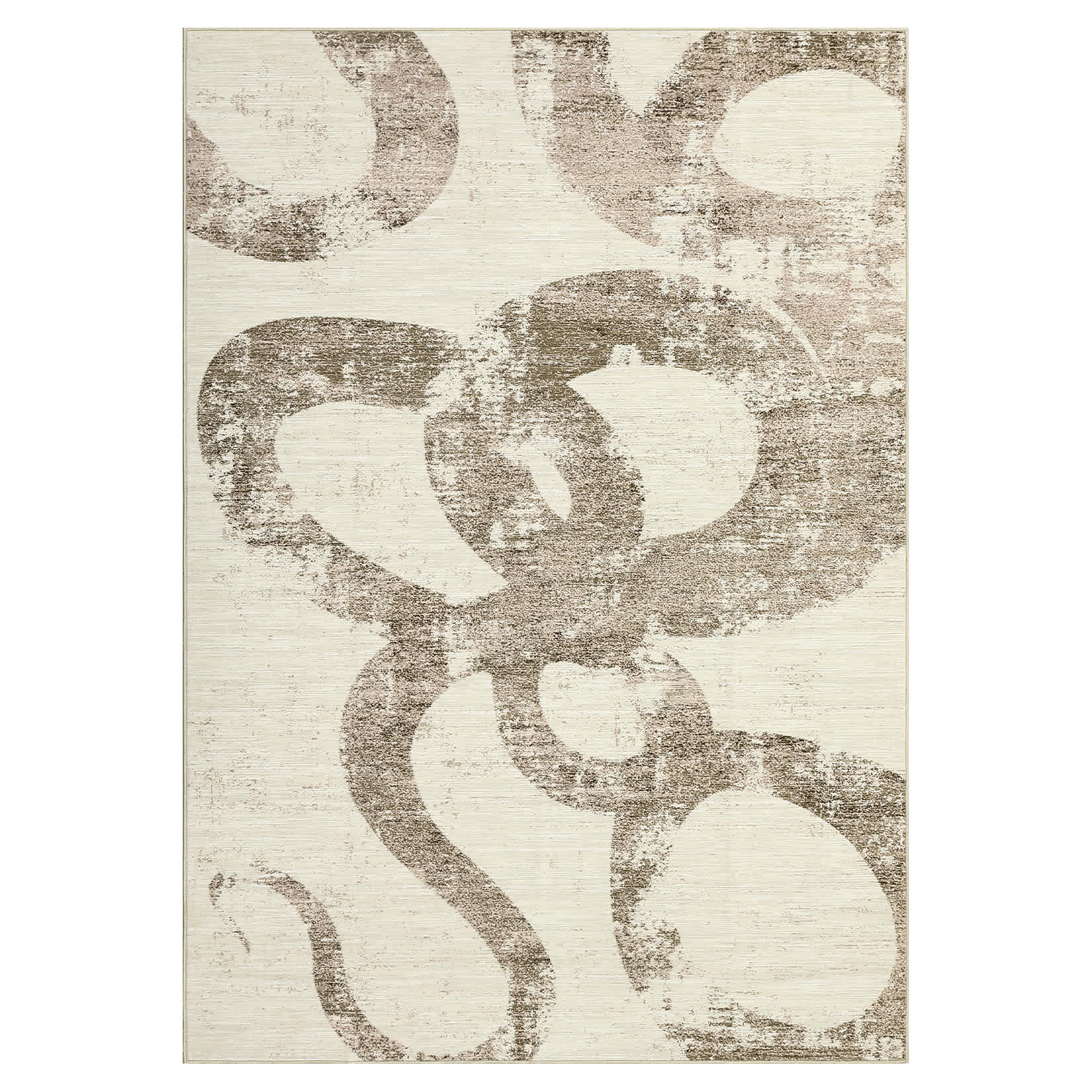 Qeetex LSN-PHK-34CBVYFD 8 x 10 ft Polyester Cashmere Brown Rectangular Hallway Bathroom Entryway Kitchen Office Foldable Geometric Abstract Modern Washable Area Rug
