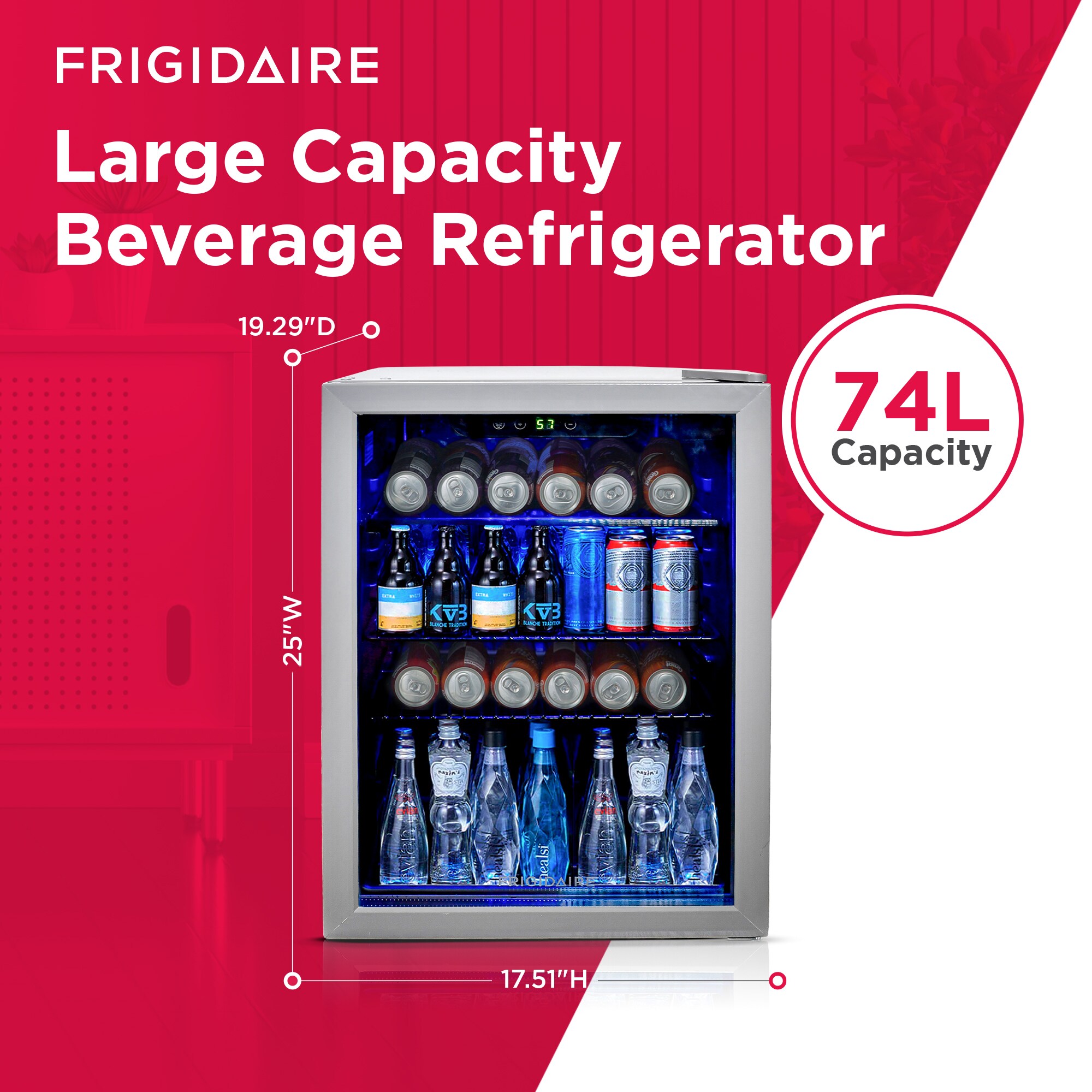 FRIGIDAIRE Beverage Refrigerator, Compact Mini Fridge with Digital Temperature Control, Fits 88 Cans