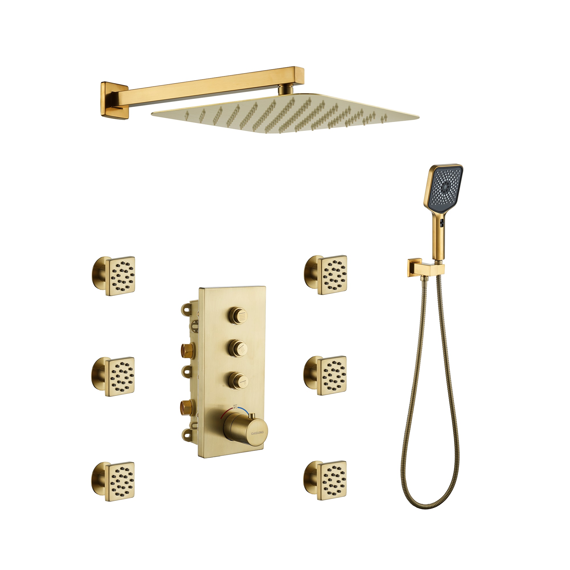 CASAINC TC02-BB Brushed Gold 12-in Built-In Shower Faucet System with 3-way Diverter ( Thermostatic Valve Included )