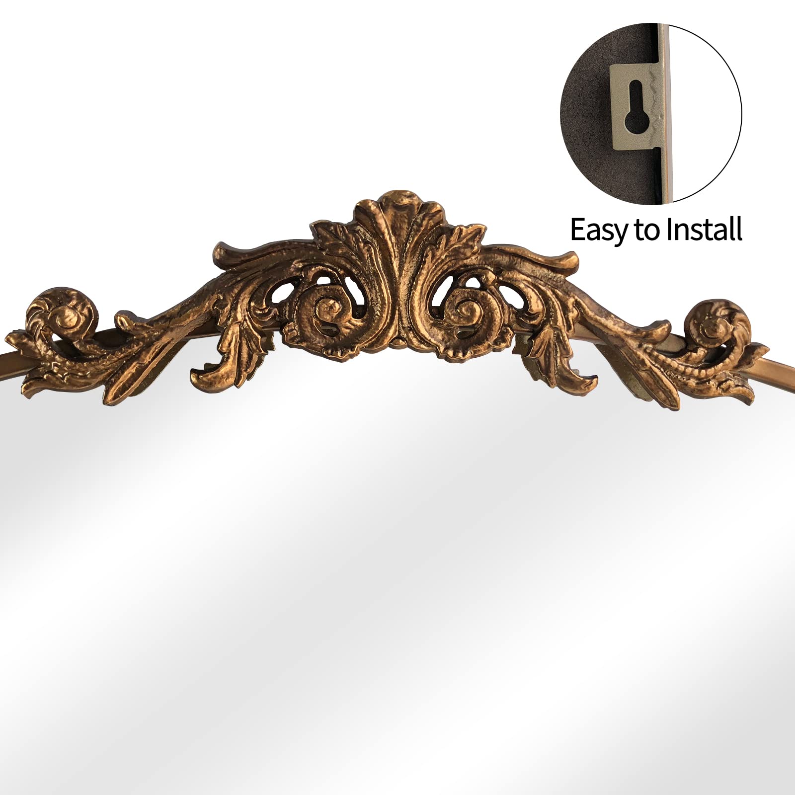 PIGFDK Arched Mirror Baroque Brass Metal Frame 36x30 Vintage Wall Decor ...