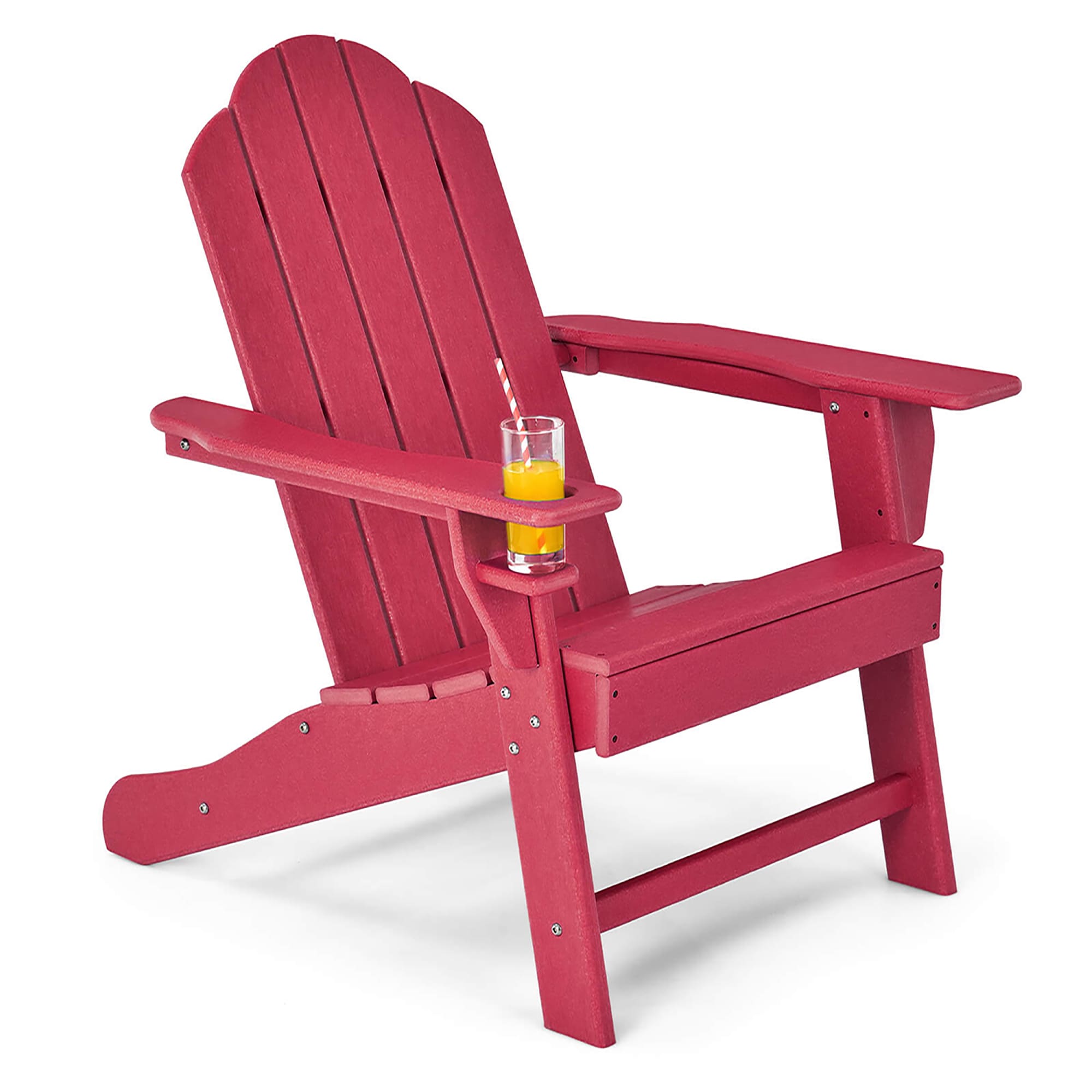 Costway HCST03668 Red Polyethylene Frame Stationary Adirondack Chair with Red Solid Seat