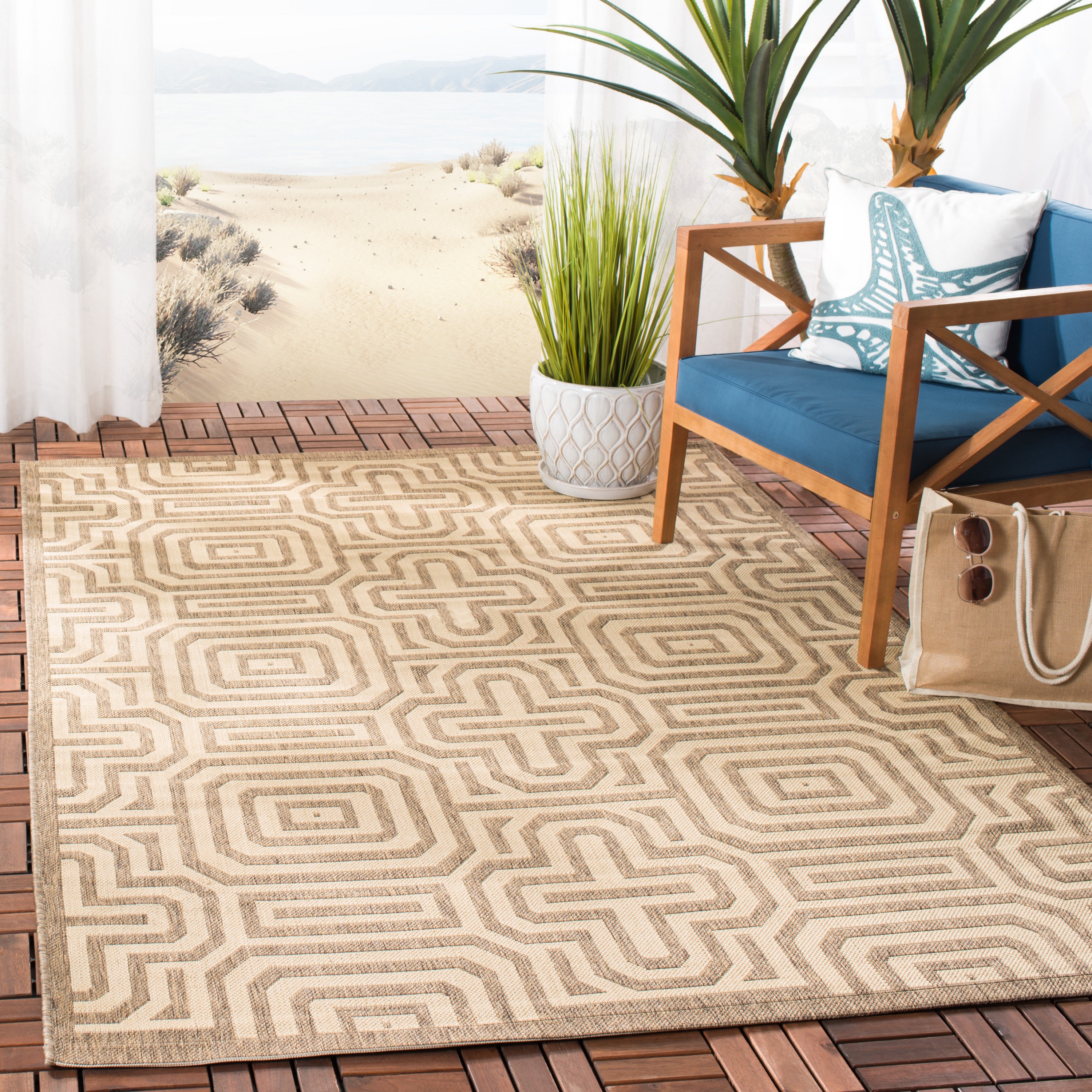 Safavieh CY2962-3009-5 Courtyard Nord 5 x 8 (ft) Loomed Polypropylene Brown/Natural Rectangular Indoor/Outdoor Abstract Coastal Area rug