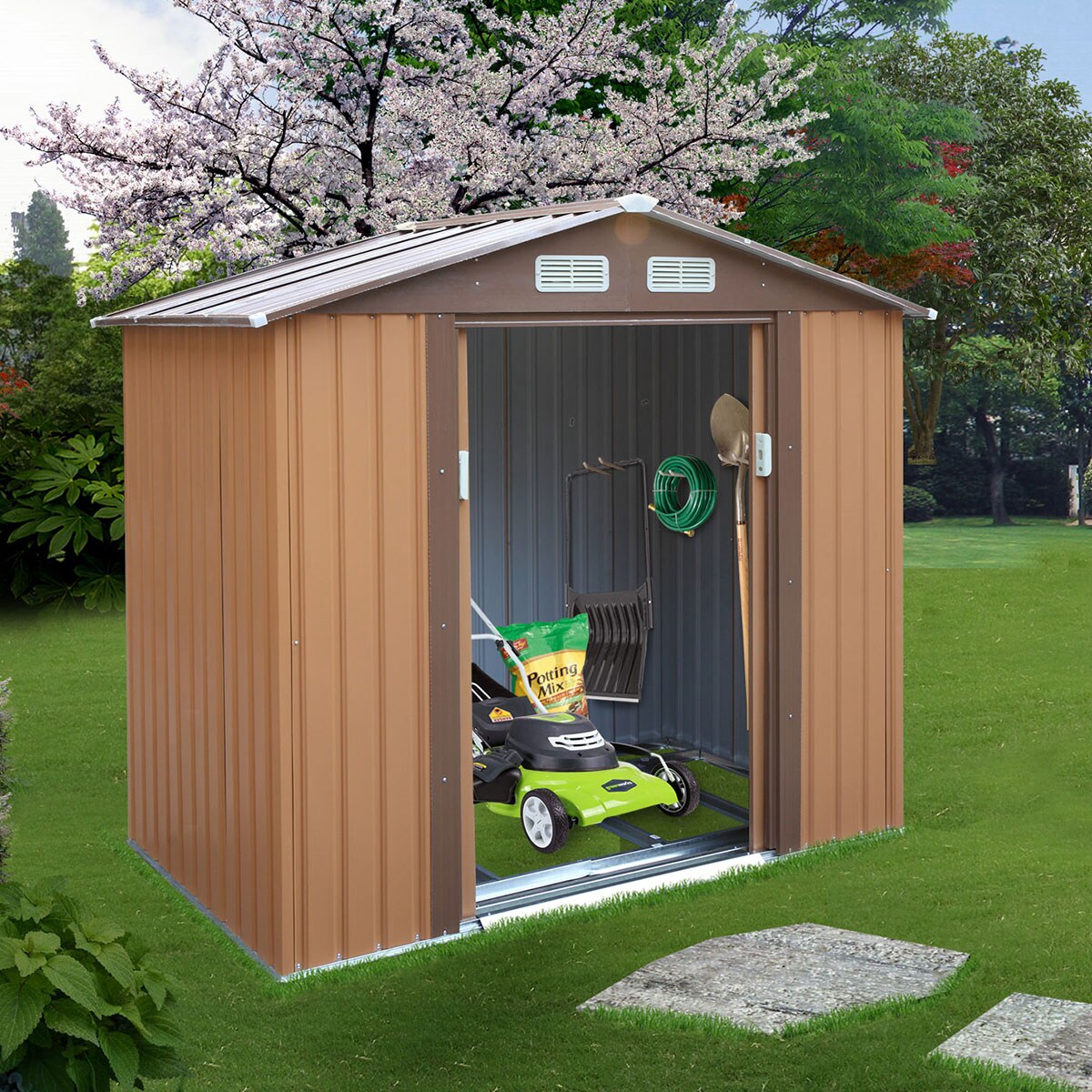 Jaxpety 7-ft x 4-ft Galvanized Steel Storage Shed in the Metal Storage ...