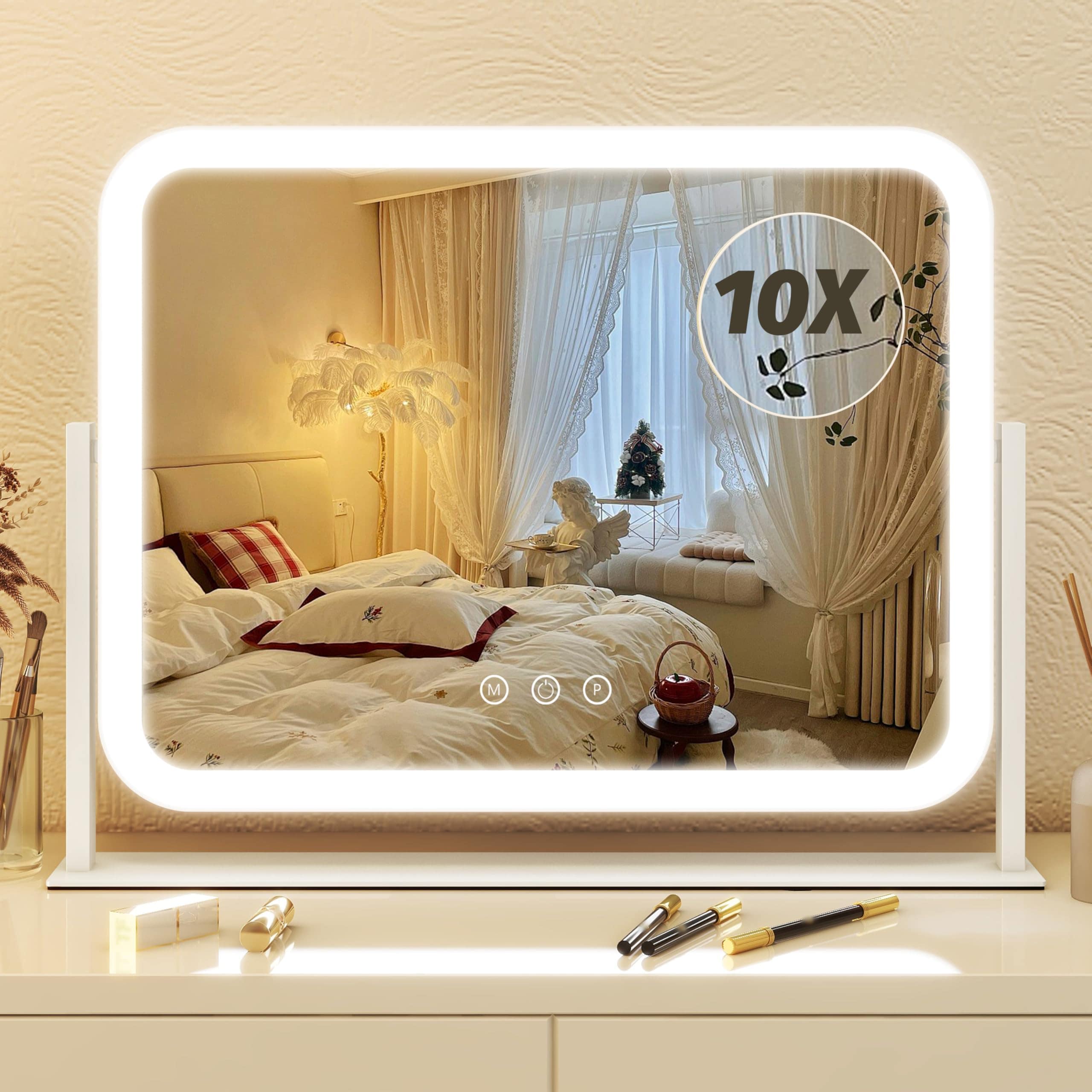 OMOMMD - White 17L x 13W in LED Vanity Mirror with Lights 3 Color Modes Adjustable Brightness Wal...