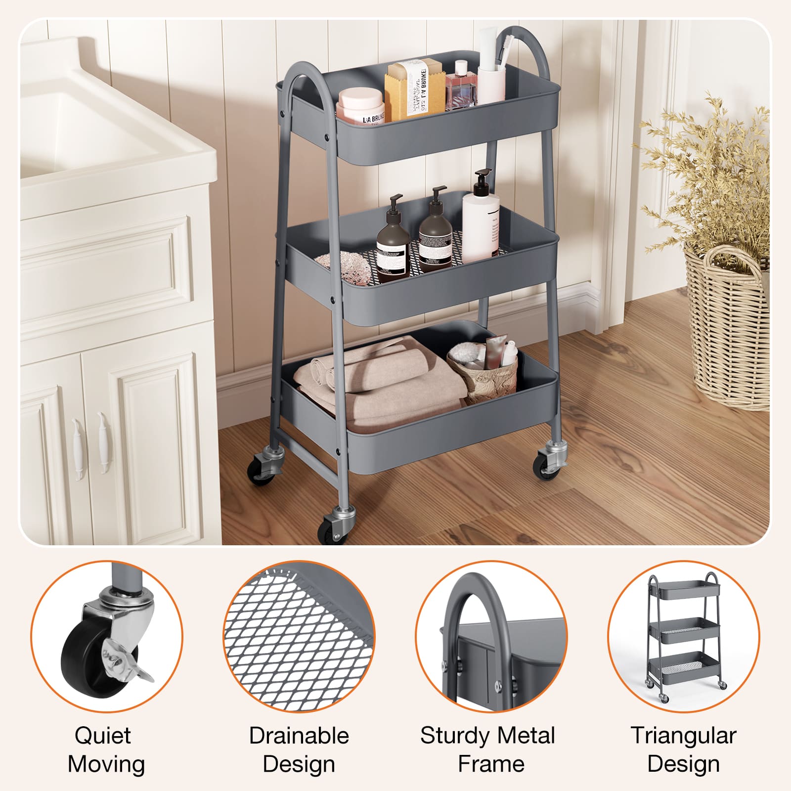Sweetcrispy L-SN-TC3L-GY Utility-Carts - View #2