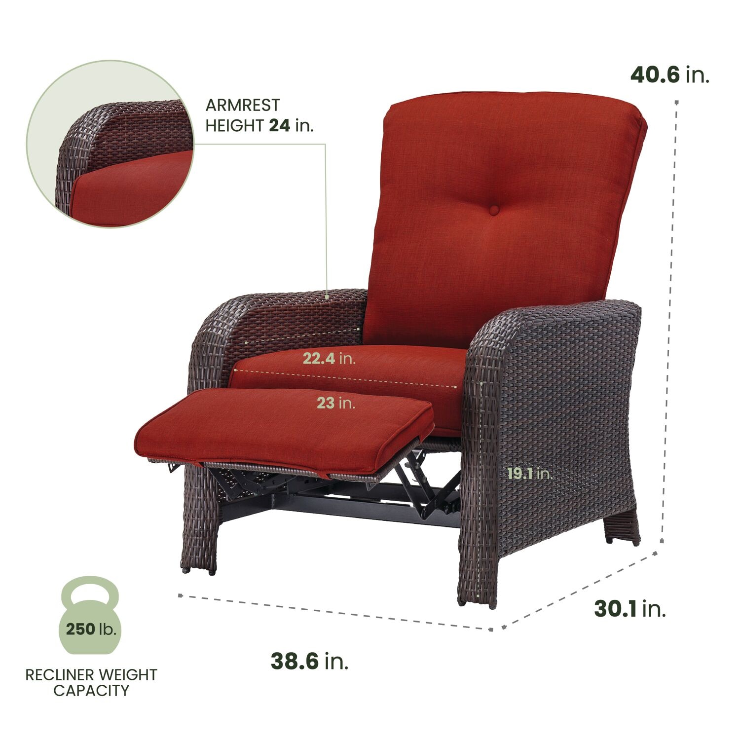 Strathmere Crimson Red Wicker and Steel Outdoor Recliner