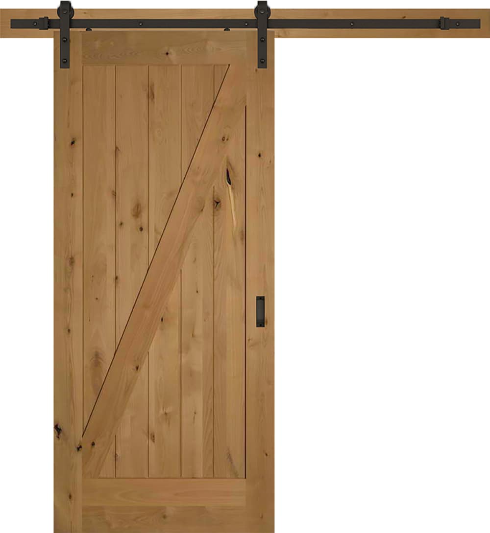 Frameport Rustic Knotty Pine 36 inch by 84 inch Flat Z-Brace Barn Door - Clear Varnish