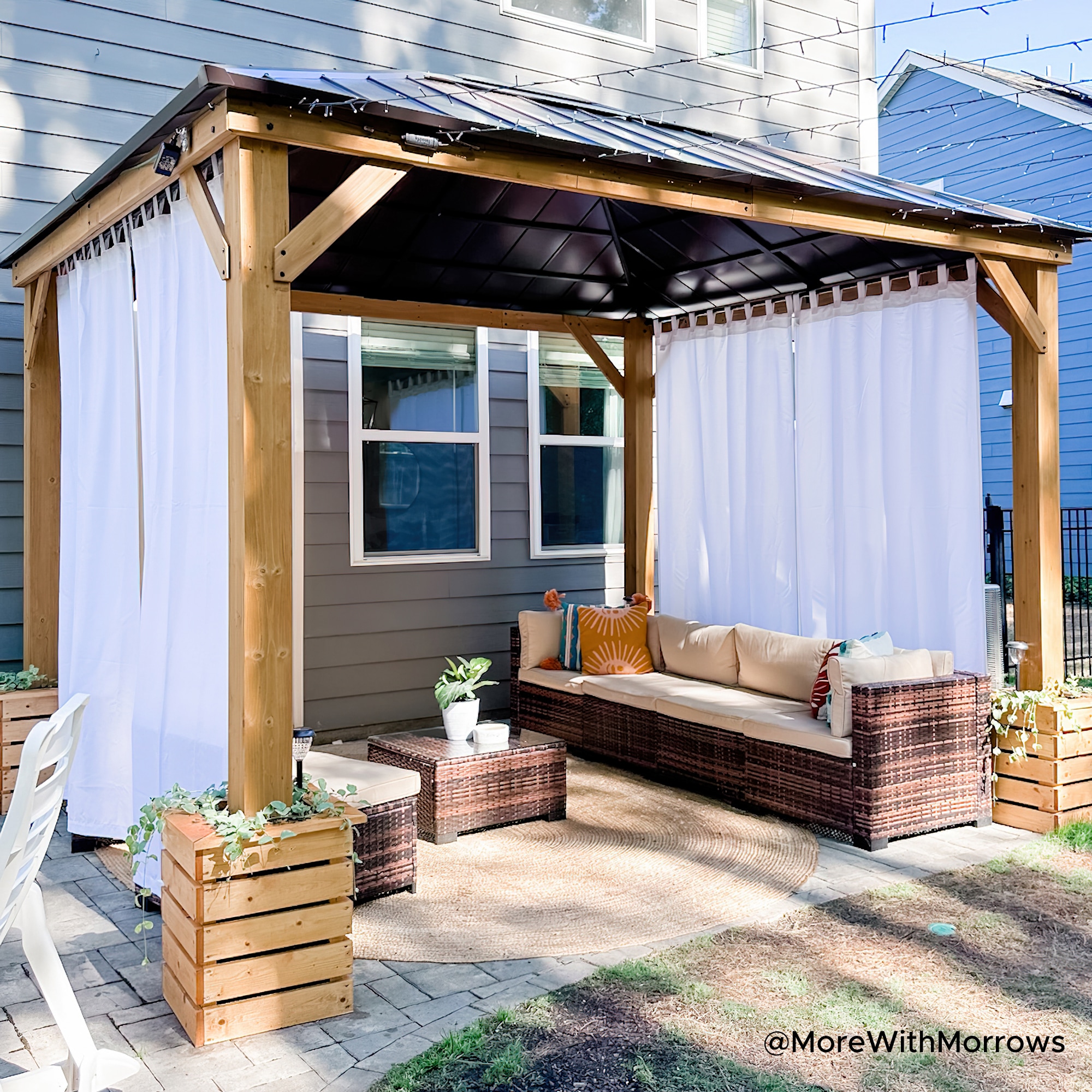 Sunjoy 11-ft x 13-ft Rectangle Brown Wood Steel Roof Gazebo A102005803 ...