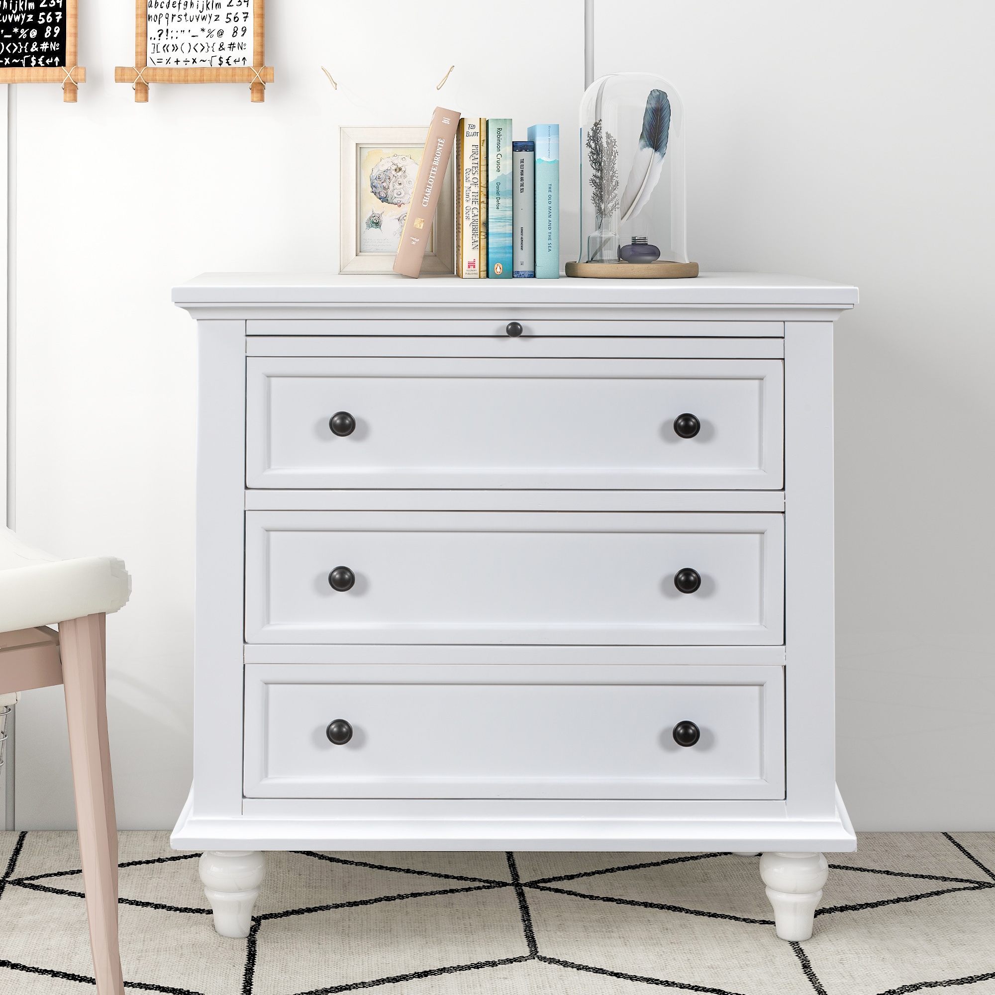ZAKLOOP WU2181P143820 3 -Drawers White Wood Storage Storage drawer 28.1-Inches H x 16.9-Inches W x 28.1-Inches D