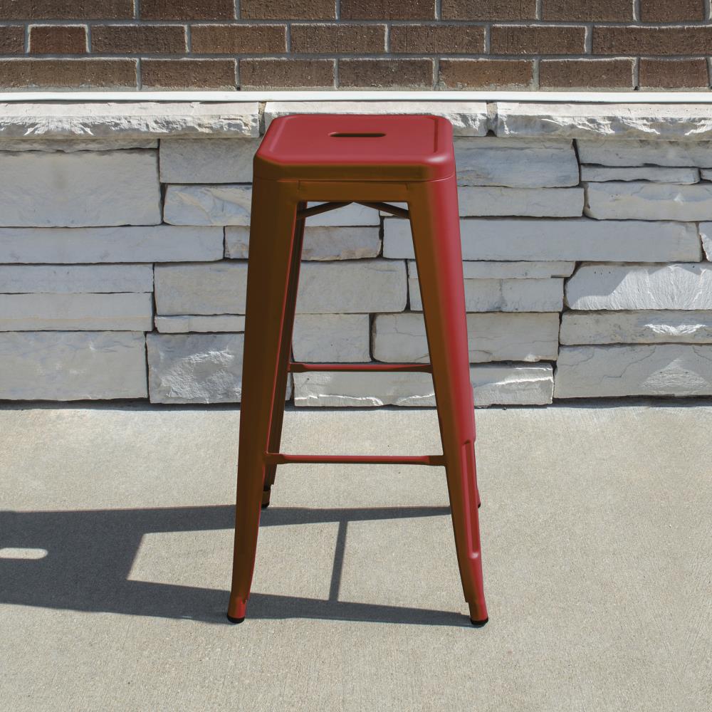 Red 30" Zinc Metal Indoor/Outdoor Bar Stools - Set of 2