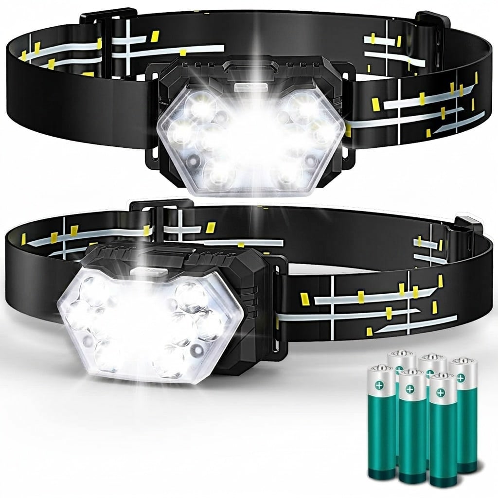 Lukvuzo 2000 Lumen 9 LED Headlamp 2 Pack Ultra Bright Head Lamp with 6 Modes IPX5 Waterproof Lightweight Head Flashlight for Running Camping #LLU0427P19