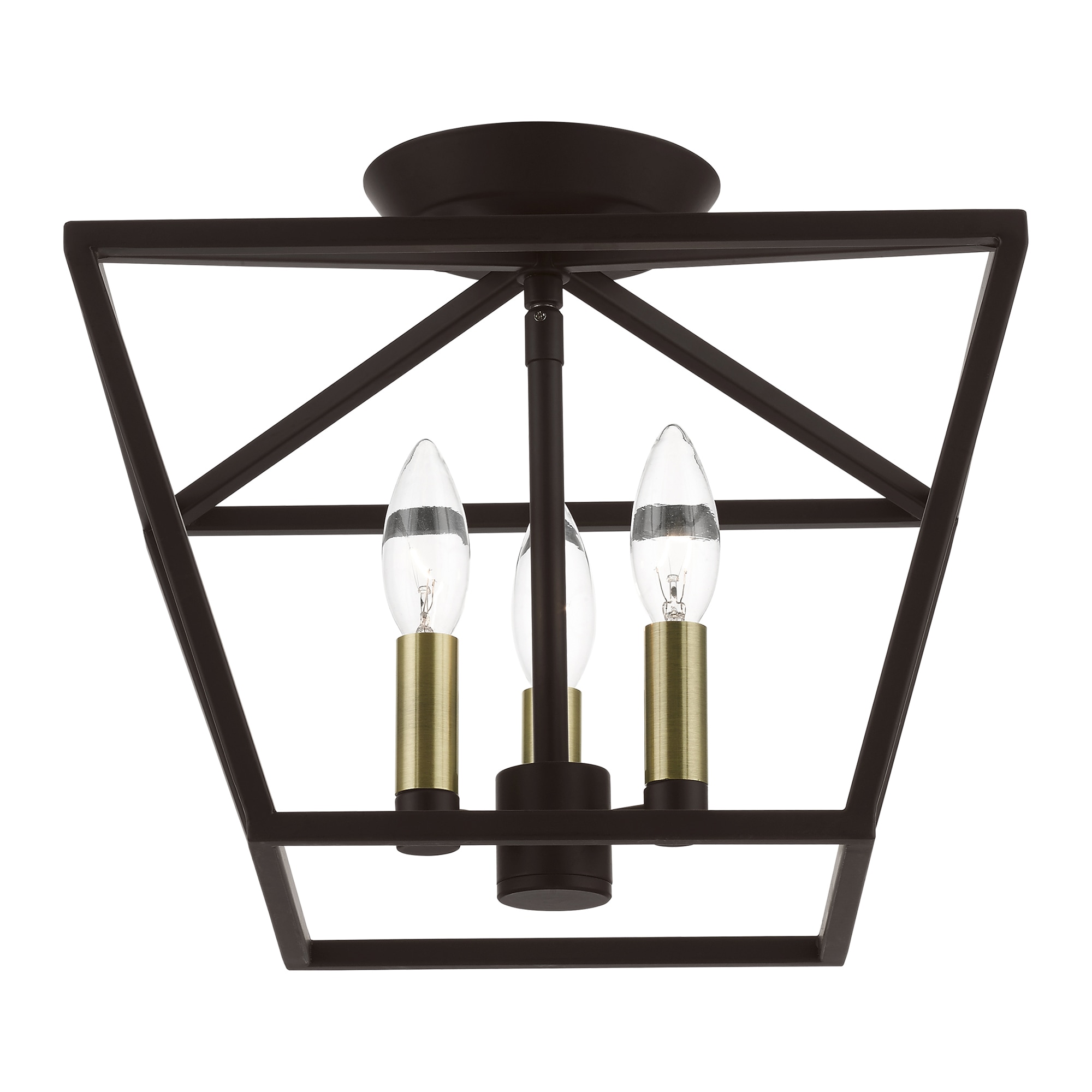 Casual Vibe Bronze & Antique Brass 3-Light Semi-Flush Mount