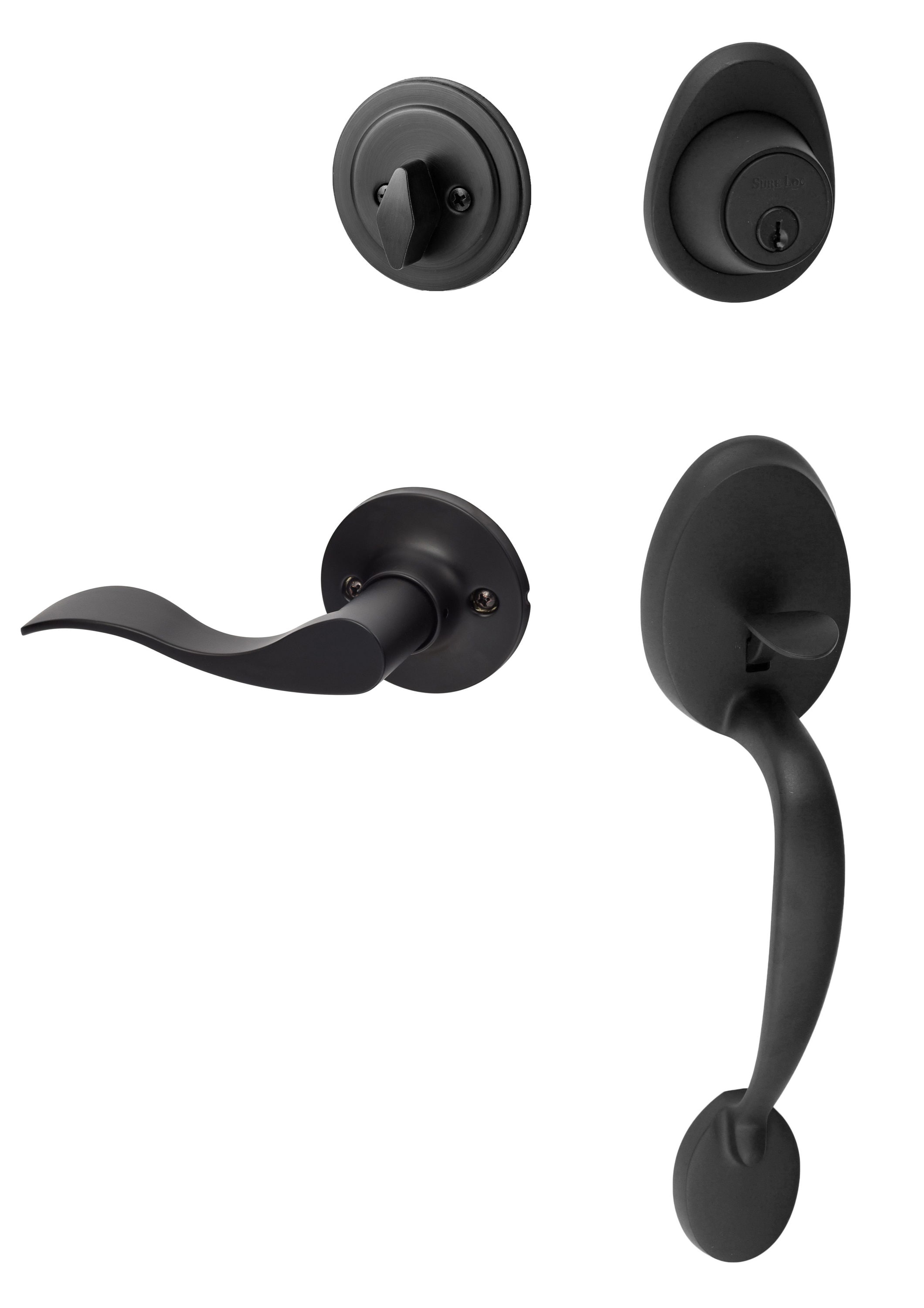 Sure-Loc Hardware AT507-SB-LH FBL Sure-Loc Door Hardware Alta Flat Black Single-Cylinder Keyed Entry Door Handleset with Balboa Lever