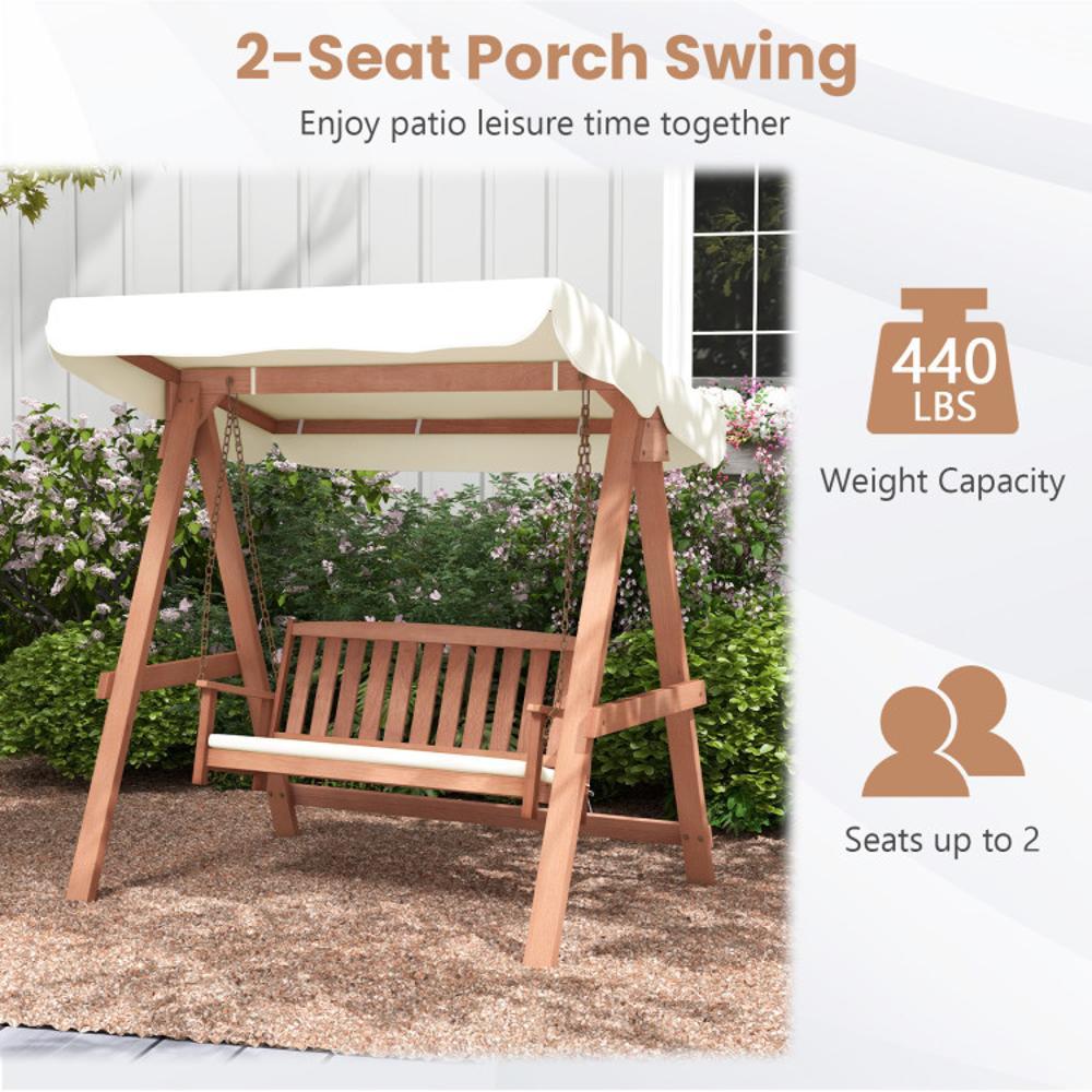 BABOOM Outdoor 2-Seat Swing Bench 2-person Natural, White Wood Outdoor ...