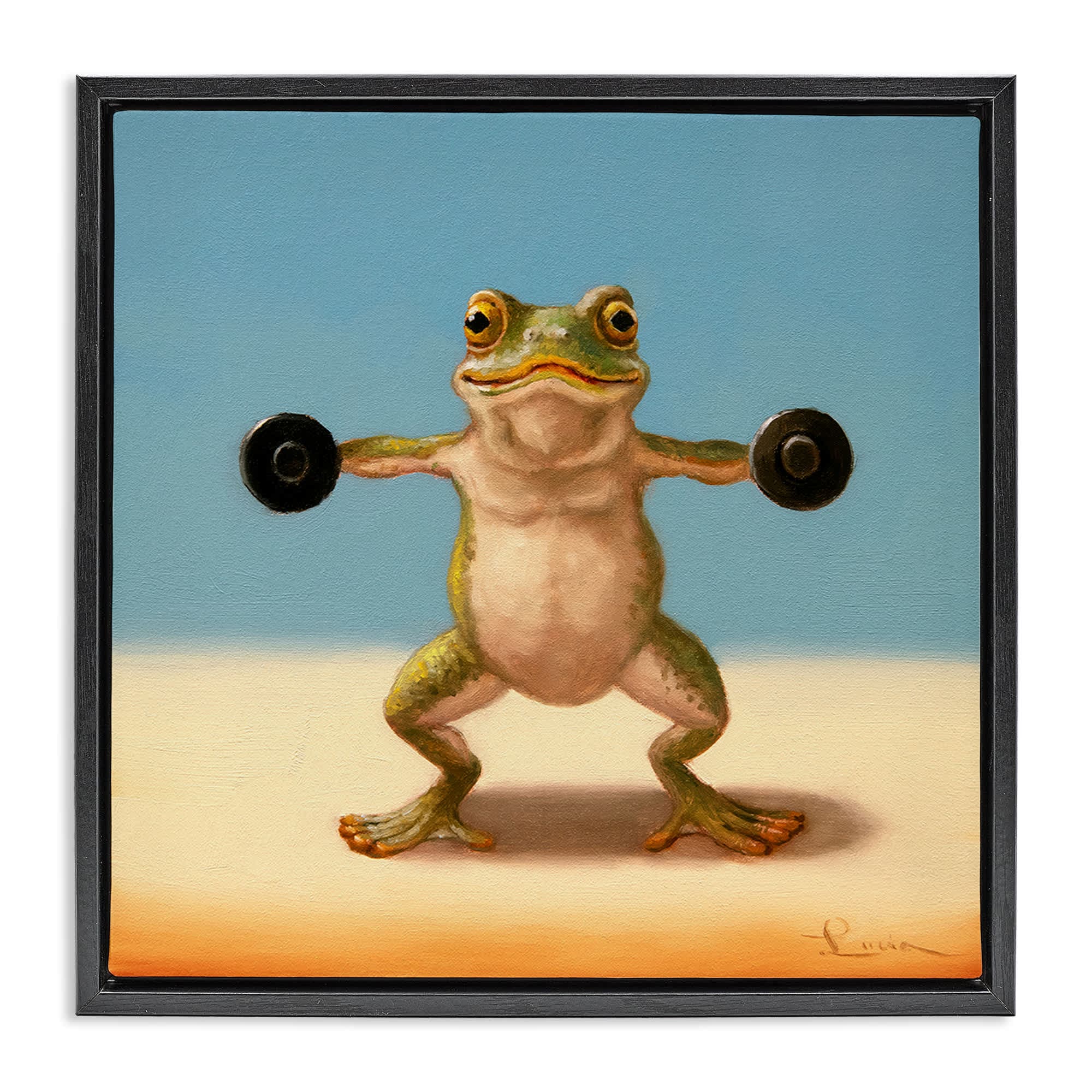 Stupell Industries BS-776-FFB-24X24 Exercise Weights Frog Black Framed Floater Canvas Wall Art By Lucia Heffernan 25 x 25